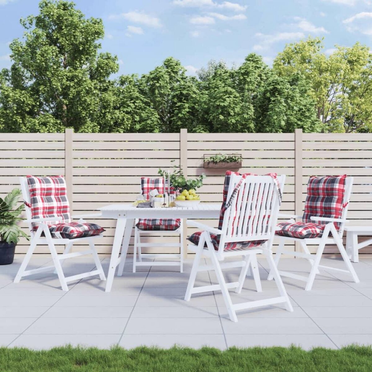 VIDAXL Coussins de chaise a dossier bas lot de 4 motif carreaux rouge