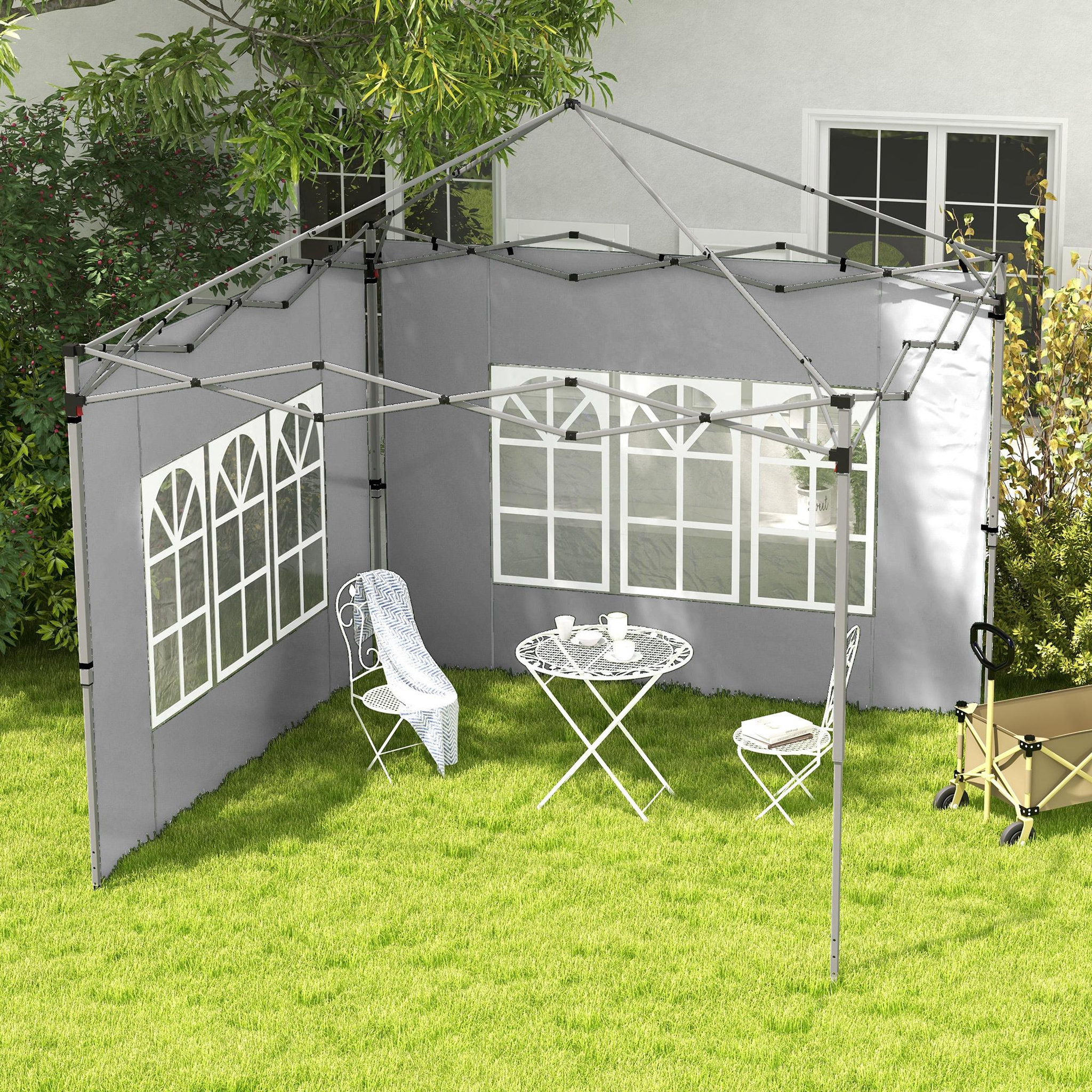 Voir la diapositive 2 : OUTSUNNY Lot de 2 parois latérales pour tonnelle 3 x 3 m ou 3 x 4 m - bâches de barnum 295 x 195 cm gris clair