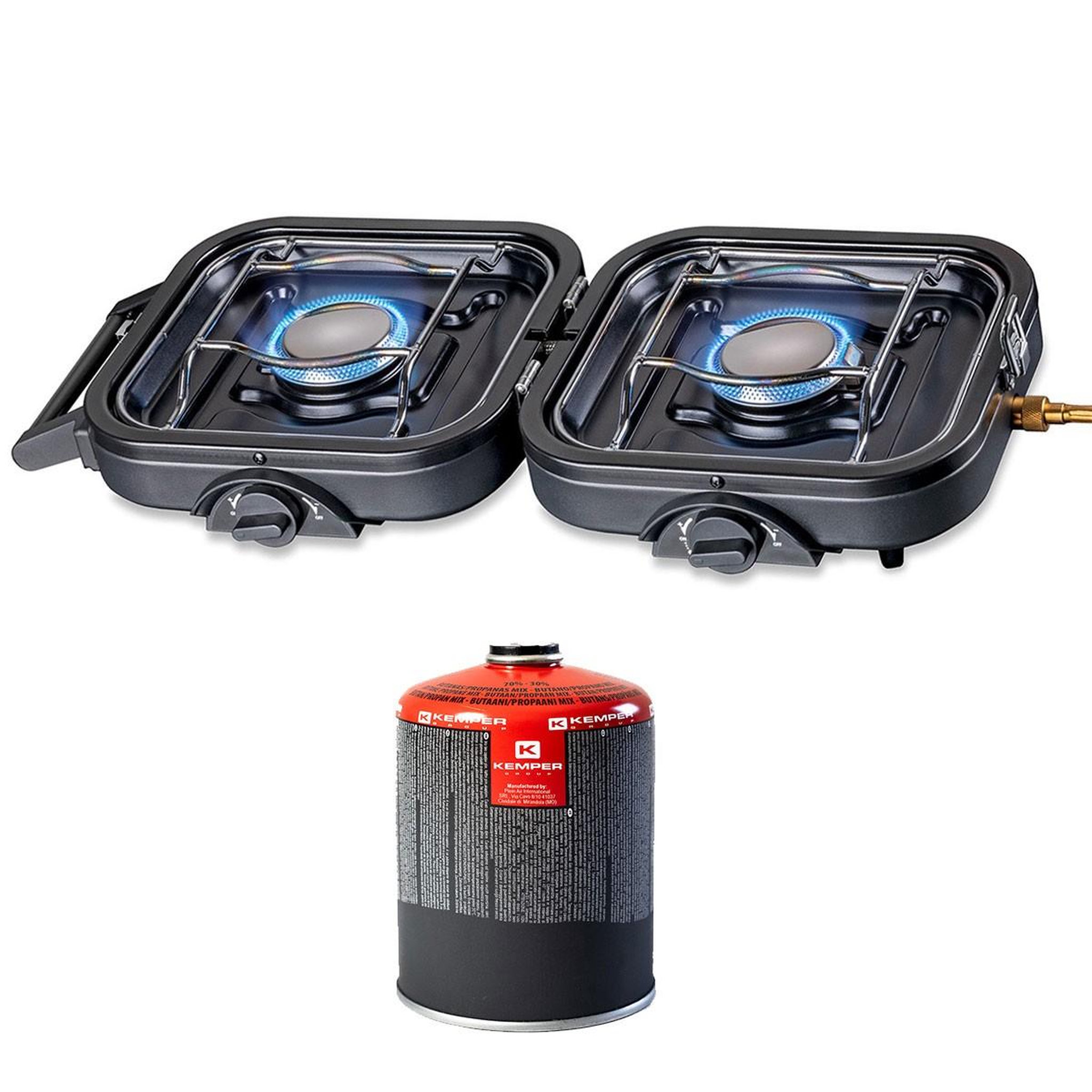 Kemper Réchaud gaz 2 feux 4600w pliable + cartouche de gaz kemper