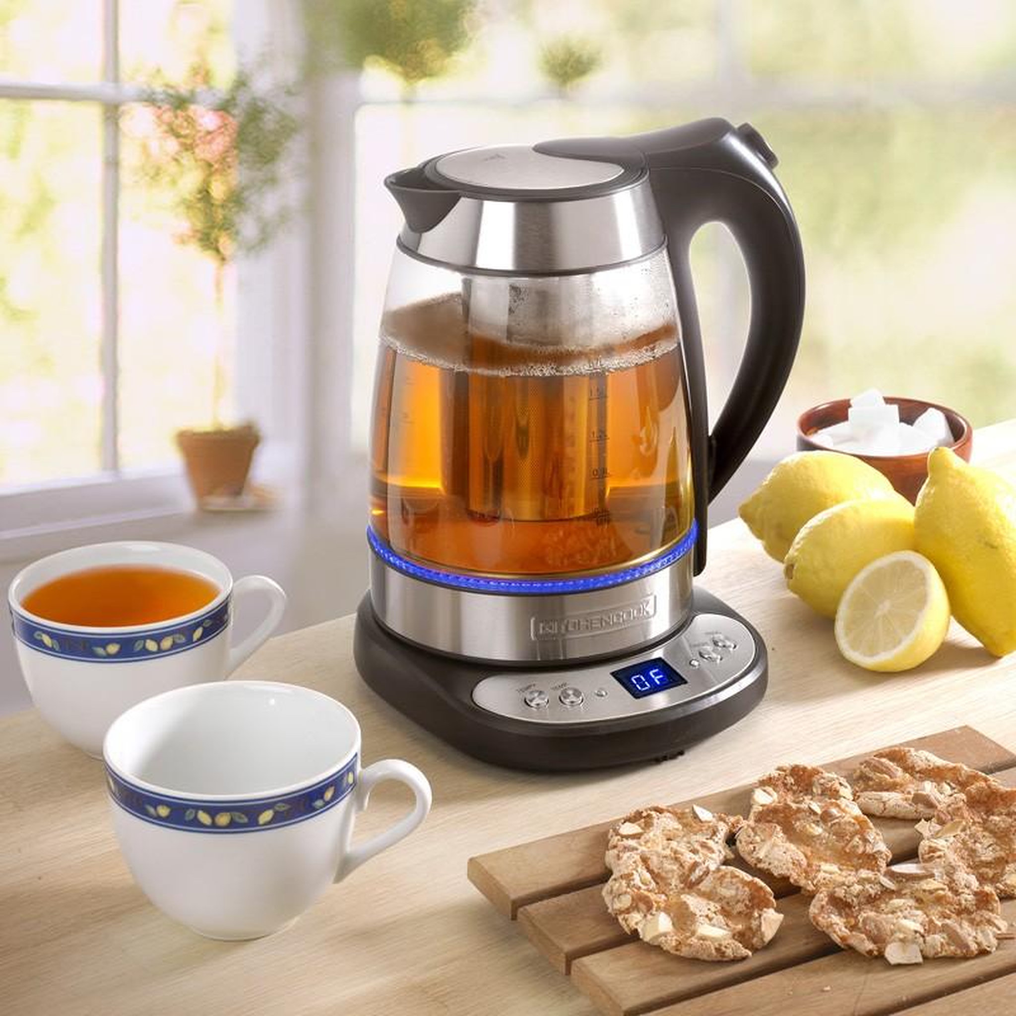 Voir la diapositive 2 : KITCHENCOOK Bouilloire Avec Température Réglable Et Panier à Thé Teatime Kitchencook