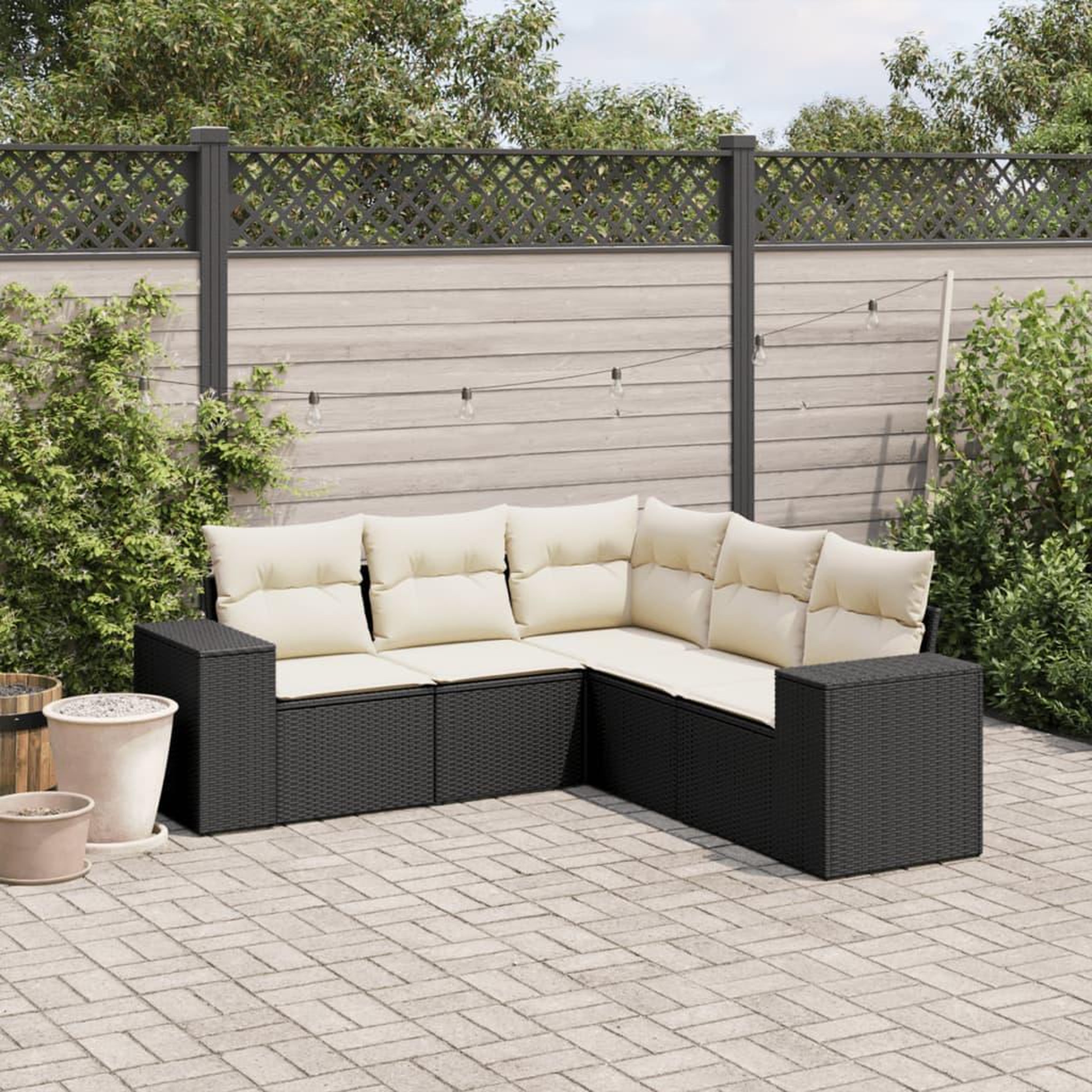 VIDAXL Salon de jardin 5 pcs avec coussins noir resine tressee