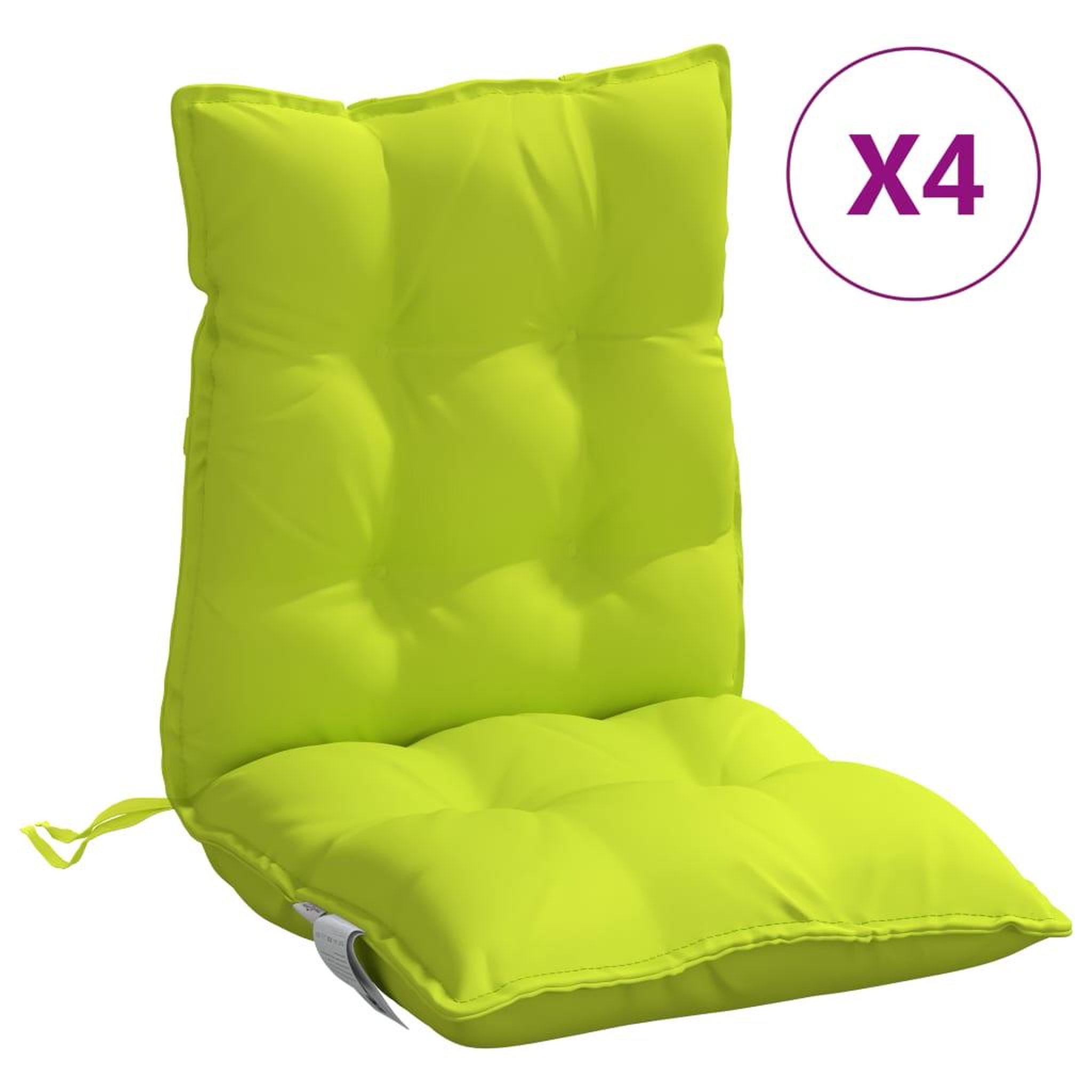 Voir la diapositive 2 : VIDAXL Coussins de chaise a dossier bas lot de 4 vert vif