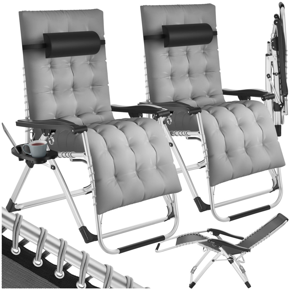 tectake Chaises longues pliable gris clair Set de 2