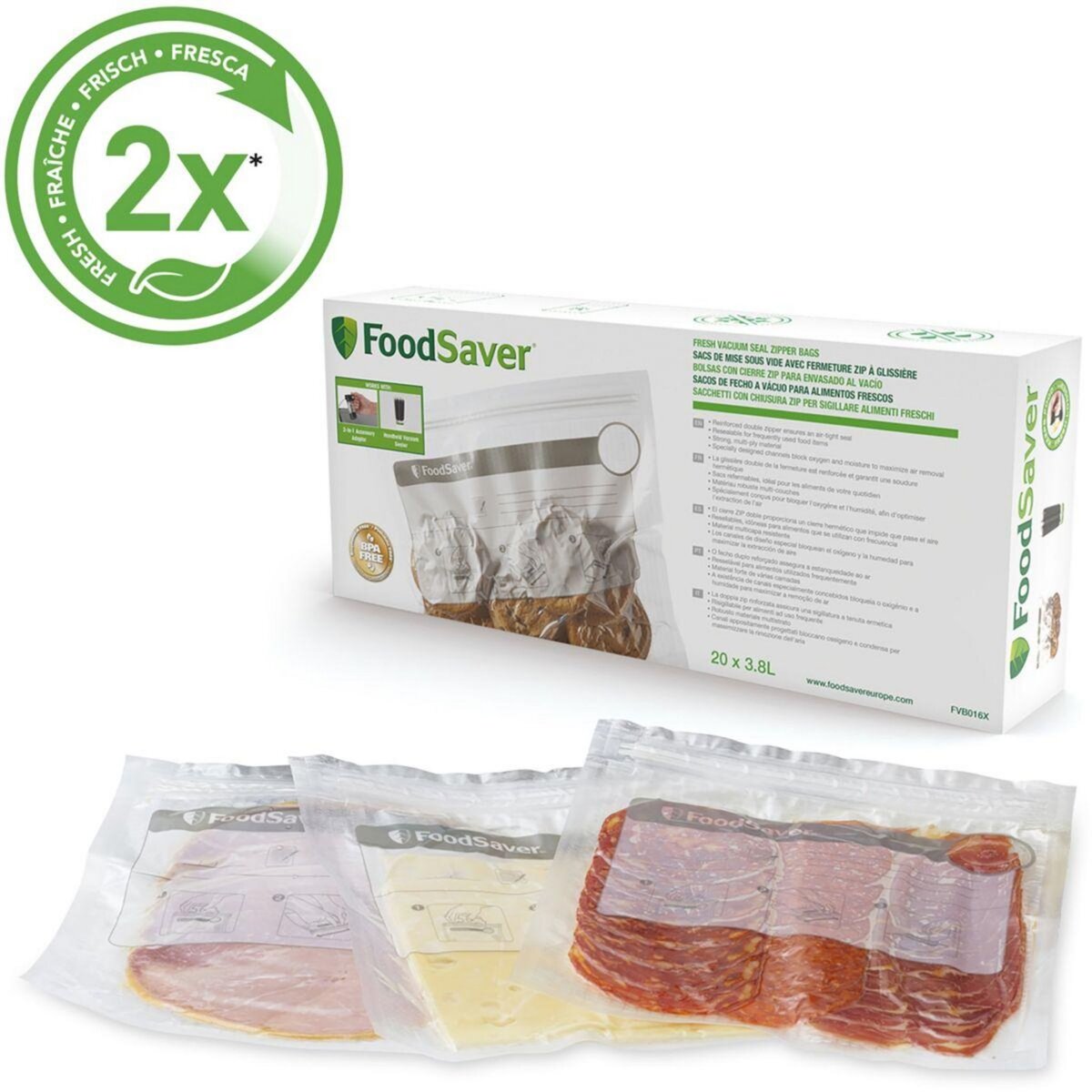 FOODSAVER Sac de conservation FVB016X01 lot 20 sacs avec Zip 3.79L