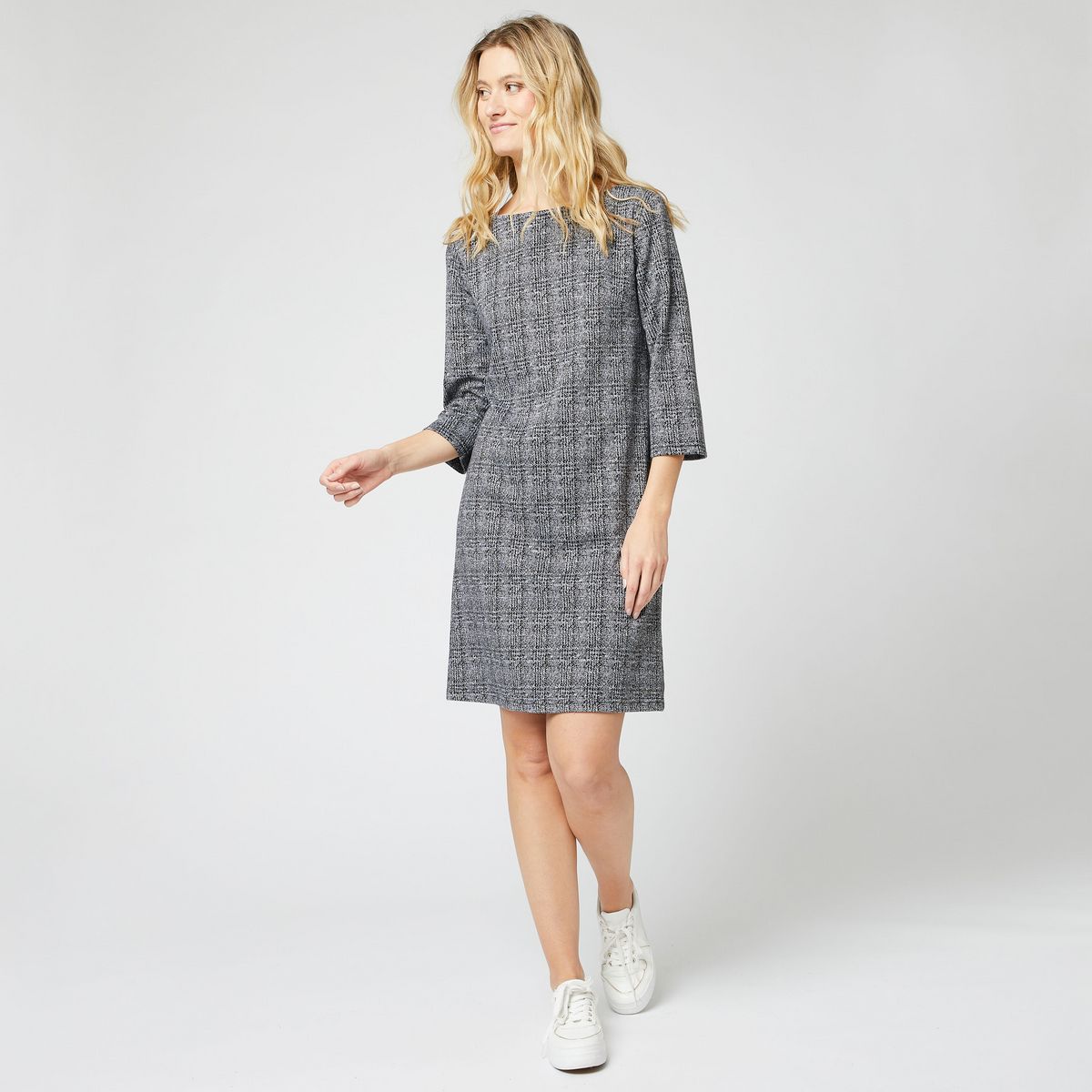 IN EXTENSO Robe milano ouverture au dos à carreaux grise femme