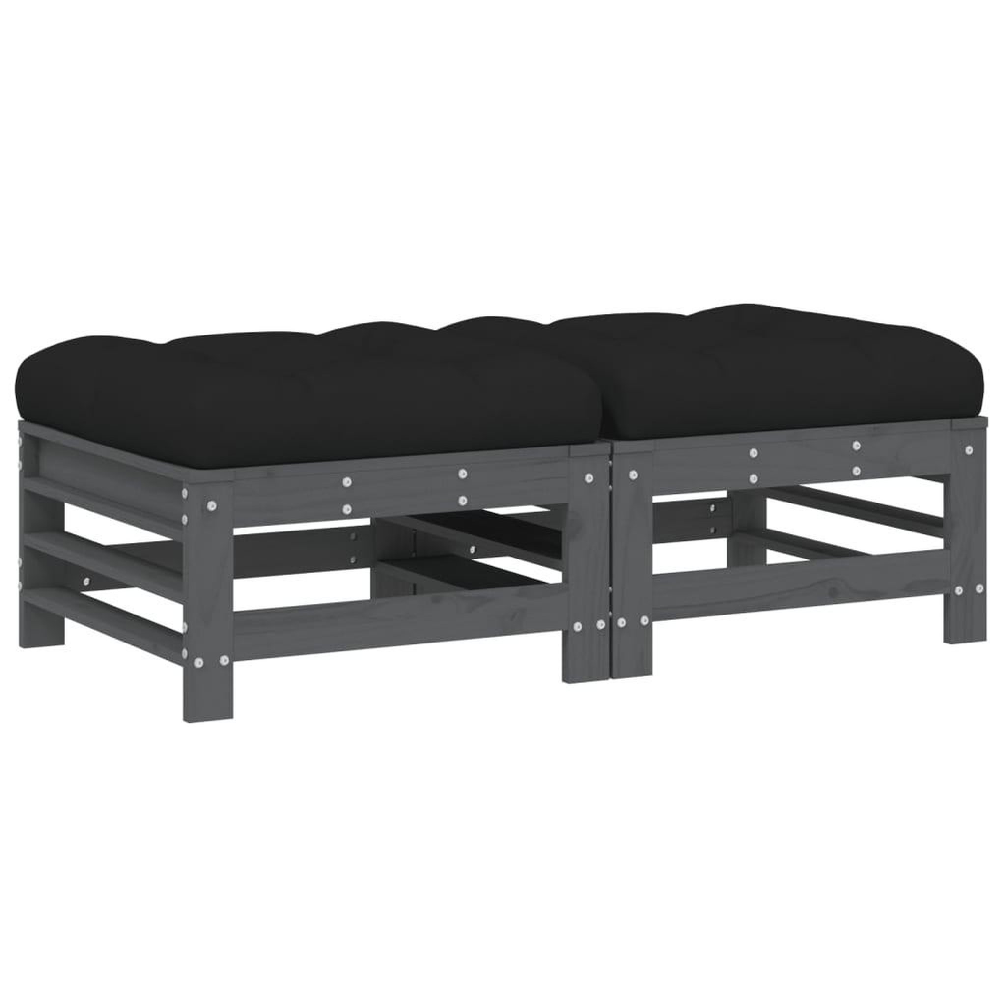 Voir la diapositive 2 : VIDAXL Repose-pieds de jardin coussins lot de 2 gris bois pin massif