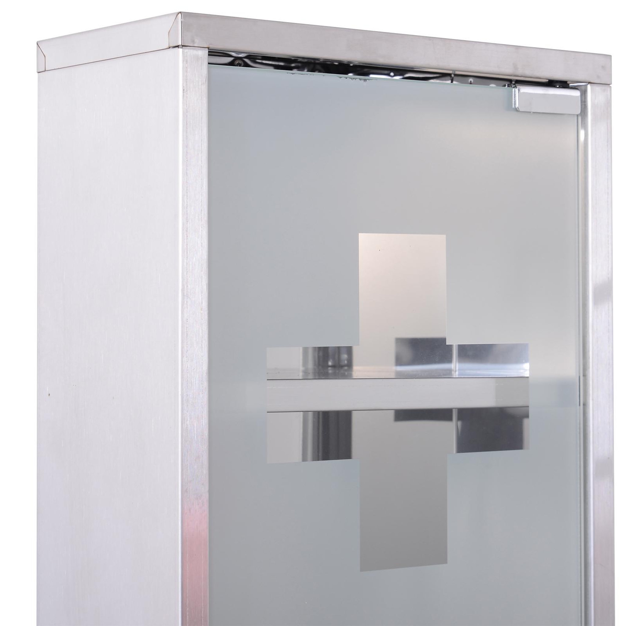 Voir la diapositive 5 : HOMCOM Armoire à pharmacie 2 étagères 3 niveaux verrouillable porte verre trempé dépoli logo croix 25l x 12l x 48h cm acier inox