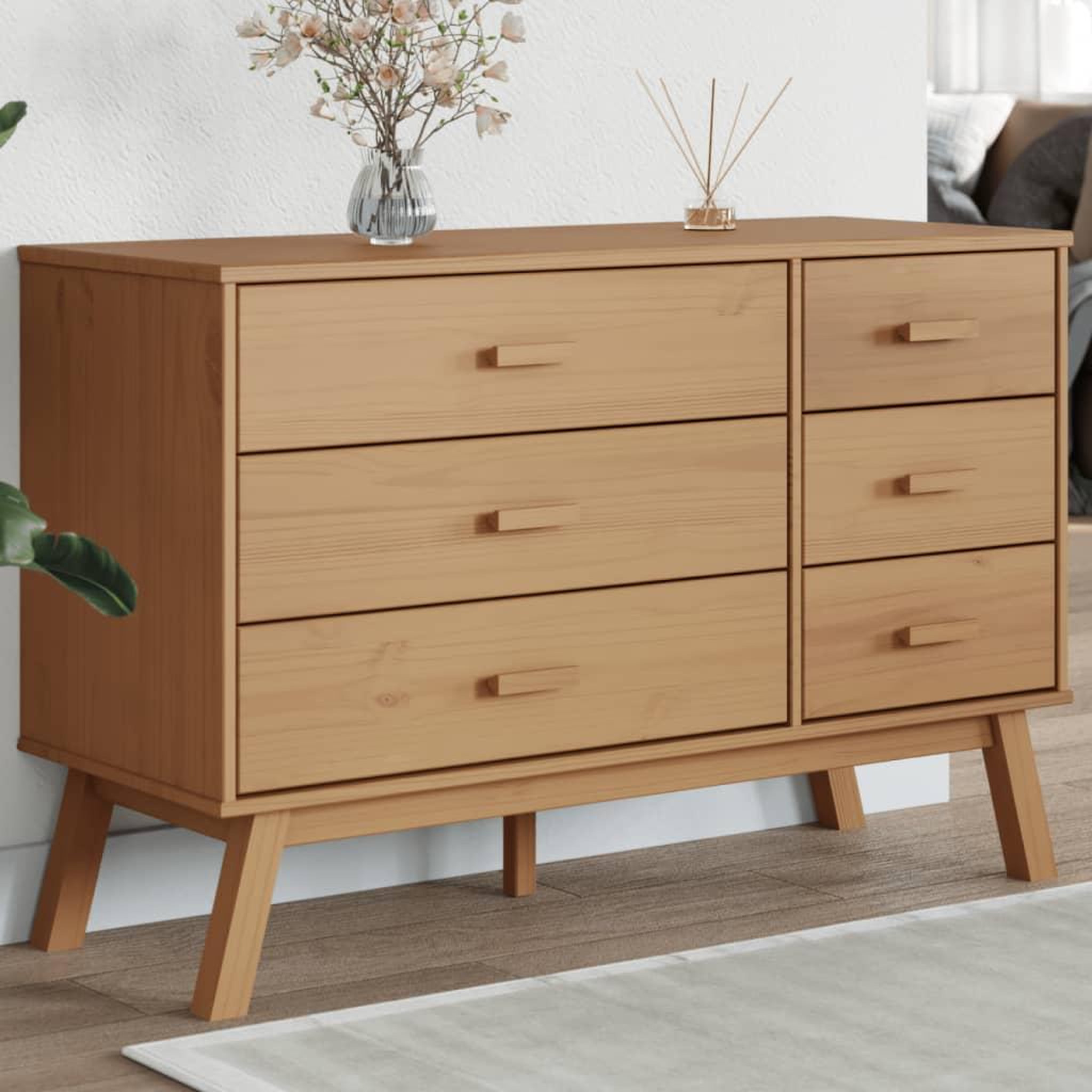 VIDAXL Armoire a tiroirs OLDEN marron bois de pin solide
