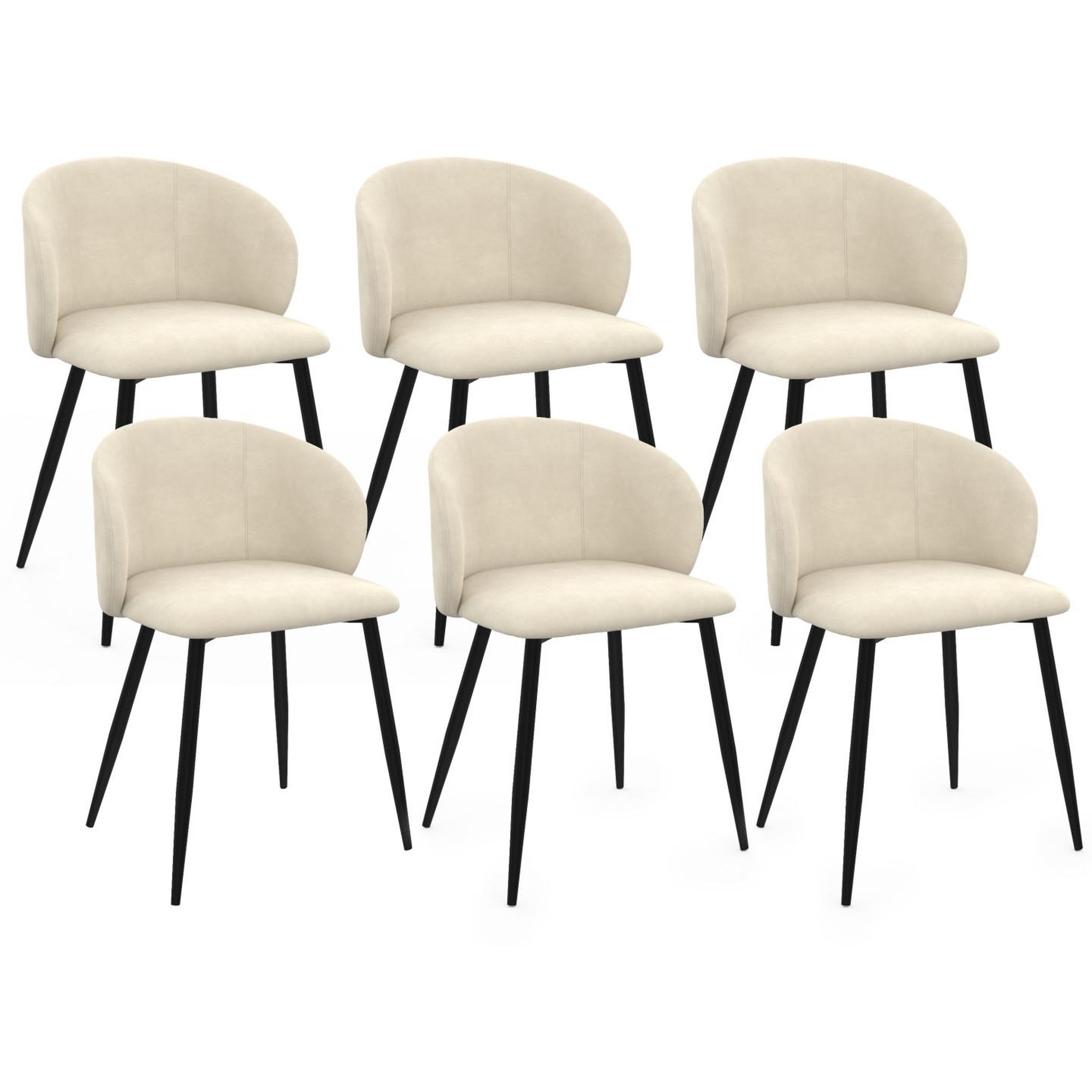 ID MARKET Lot de 6 chaises kira en velours crème pour salle à manger