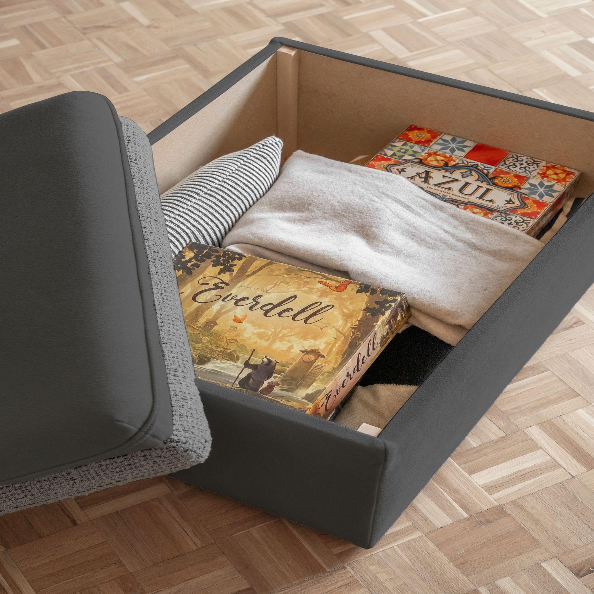 Voir la diapositive 2 : BEST MOBILIER Wilson - pouf avec rangement en tissu et tissu texturé