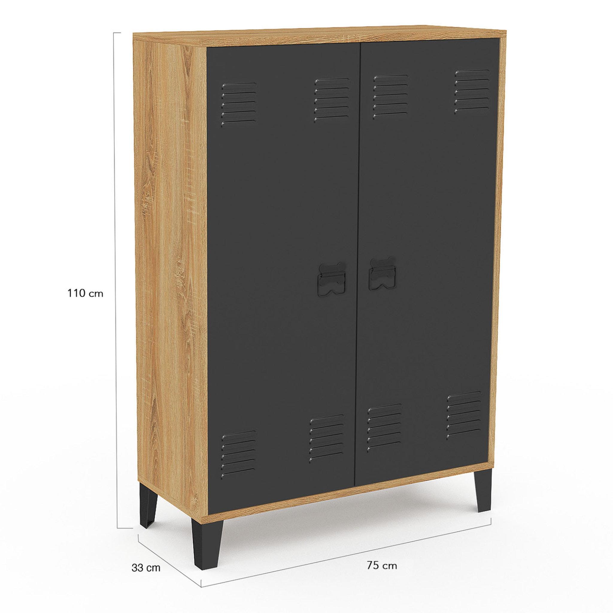 Voir la diapositive 4 : ID MARKET Armoire basse ester 2 portes métal noir et contour bois design industriel