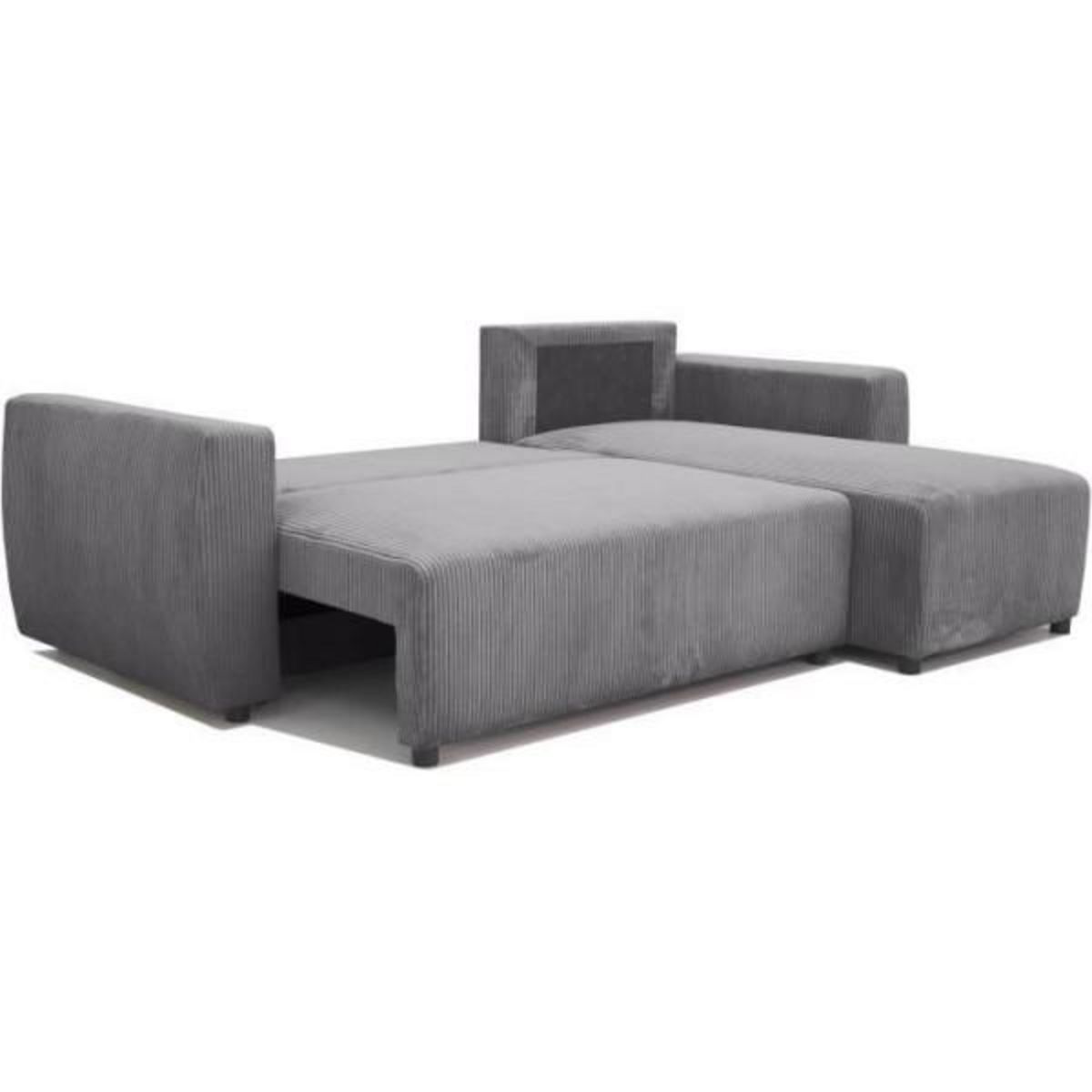 MARKET24 Canapé d'angle convertible réversible 3-4 places PHARELL - velours côtelé Anthracite - Coffre de rangement - L224 x P155 x H