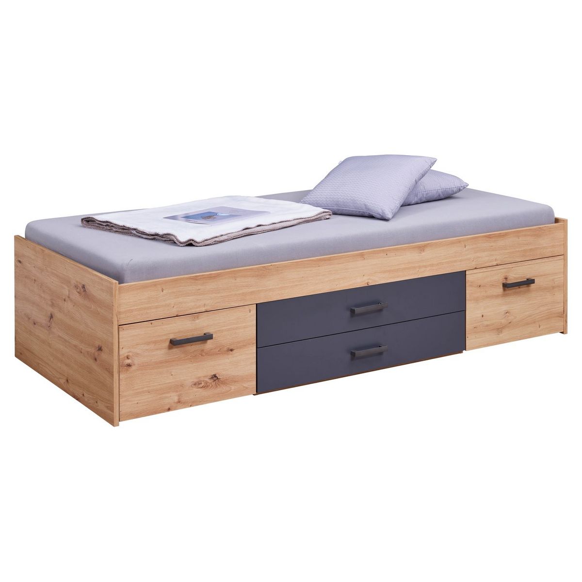 Lit simple multi-rangements chevet intégré 90x200 cm NAYA