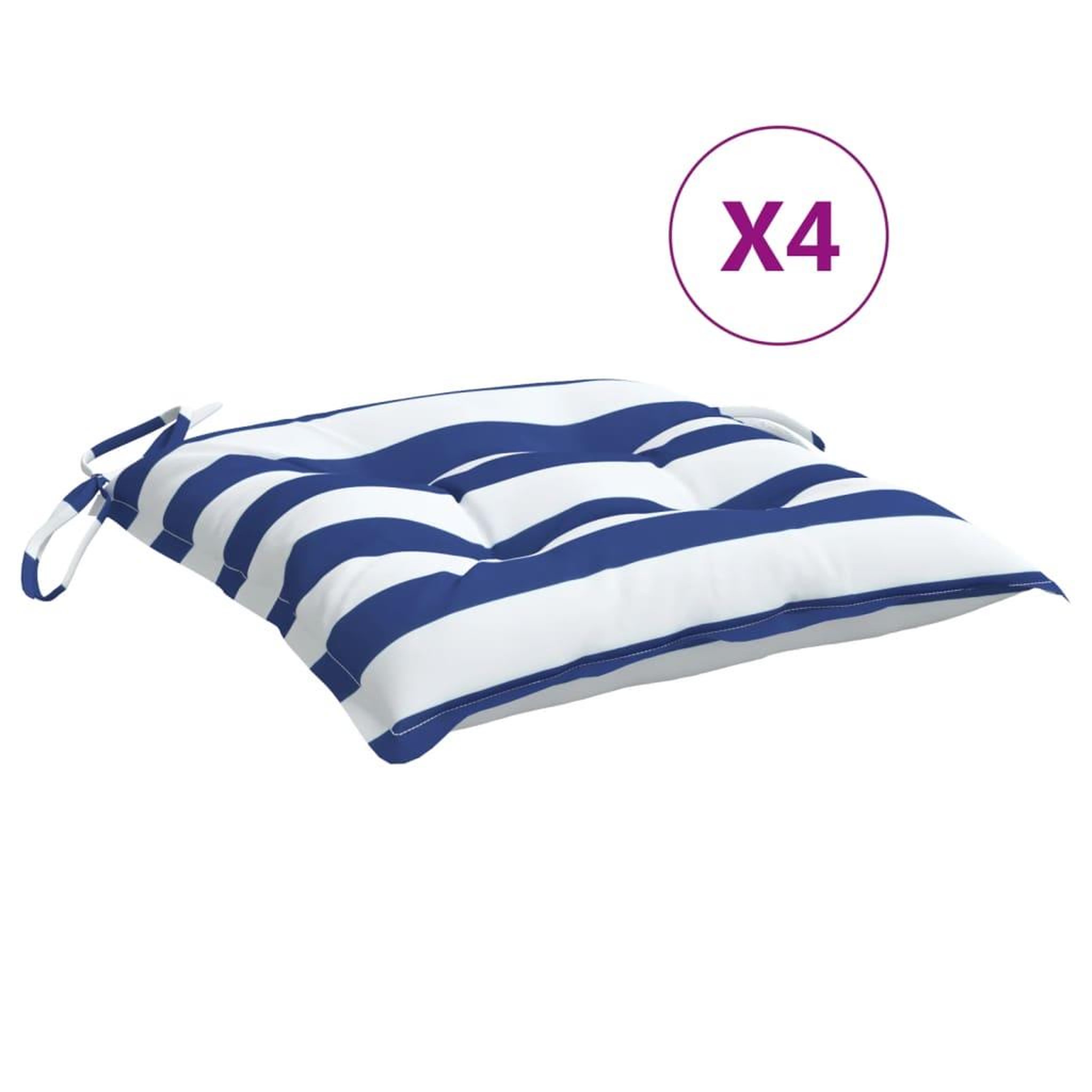 Voir la diapositive 2 : VIDAXL Coussins de chaise lot de 4 rayures bleues blanches 40x40x7 cm