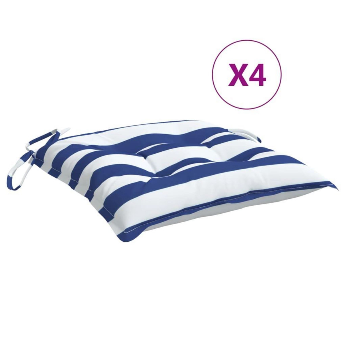 VIDAXL Coussins de chaise lot de 4 rayures bleues blanches 40x40x7 cm
