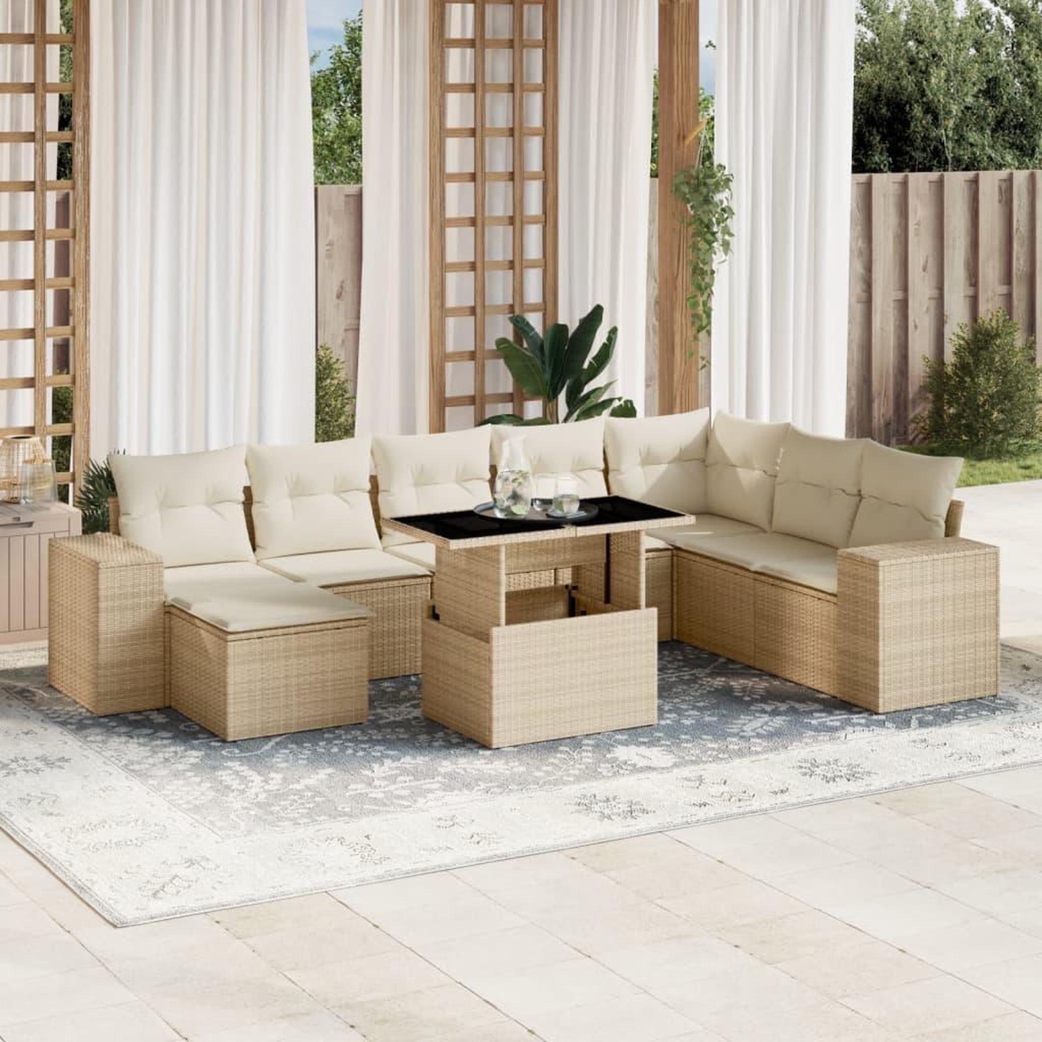 VIDAXL Salon de jardin avec coussins 9 pcs beige resine tressee