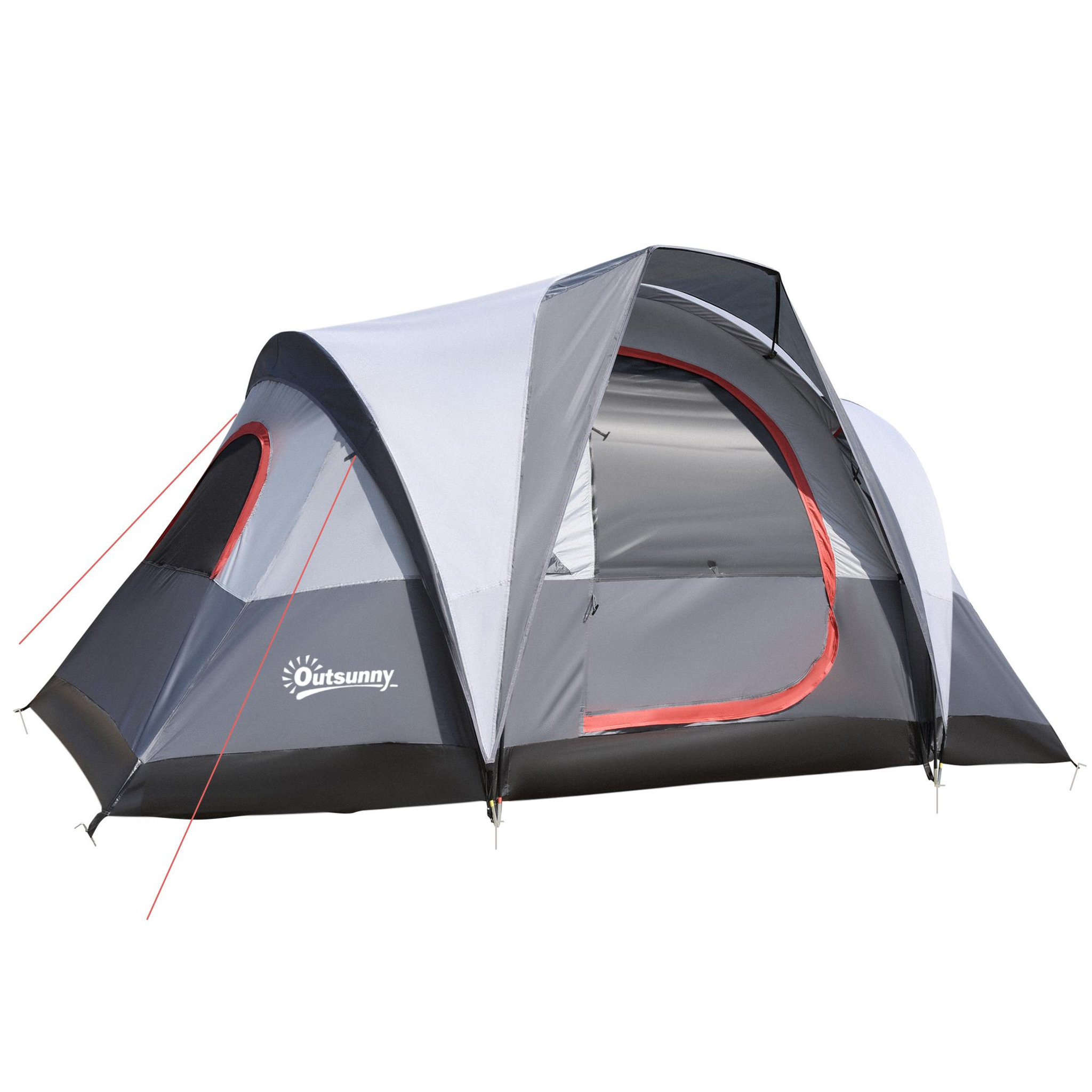 Voir la diapositive 1 : OUTSUNNY Tente de camping 2-3 personnes - fenêtres à mailles double couche - sac de transport - dim. 355L x 190l x 170H cm - polyester gris