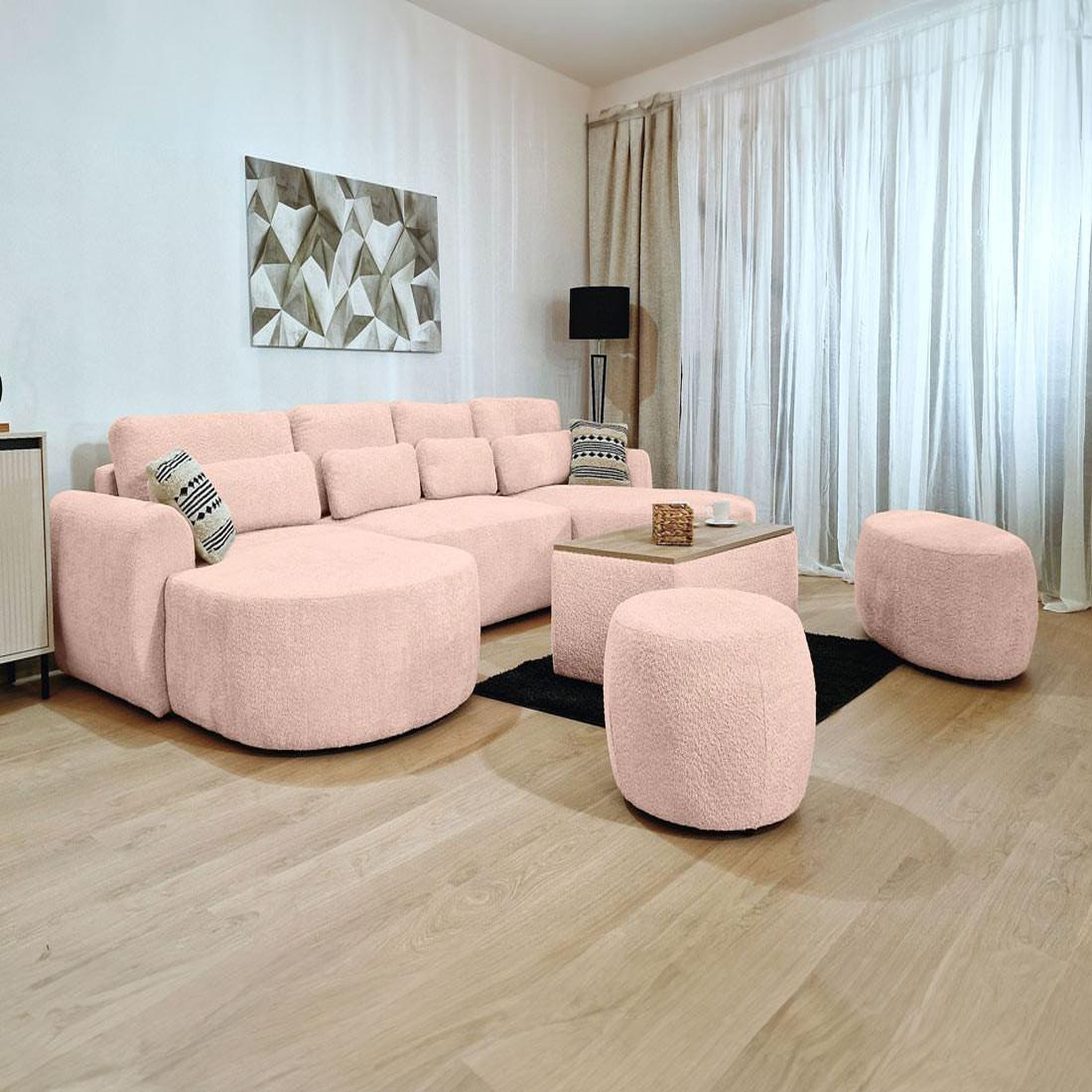 Voir la diapositive 5 : BEST MOBILIER Mahina - canapé panoramique en u 7 places - convertible avec coffre - en tissu bouclette