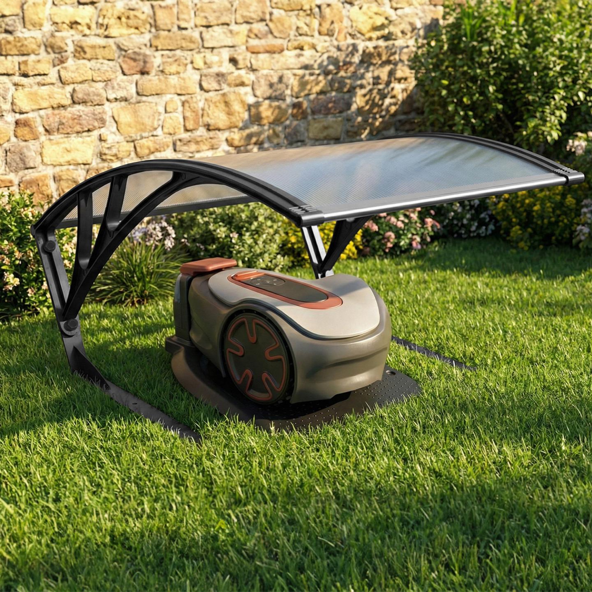 Voir la diapositive 2 : ID MARKET Toit de protection UV en polycarbonate pour robot tondeuse gris anthracite