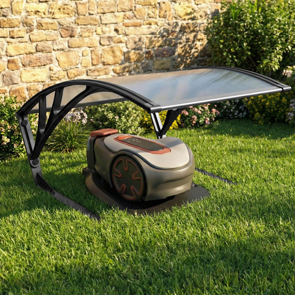 ID MARKET Toit de protection UV en polycarbonate pour robot tondeuse gris anthracite