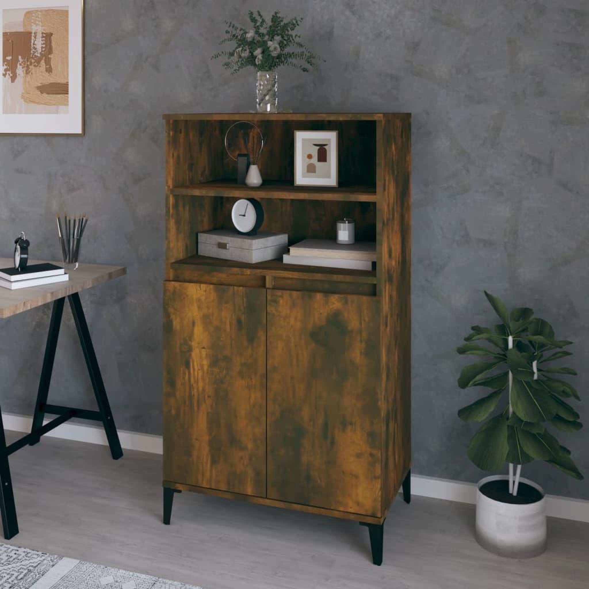 Voir la diapositive 1 : VIDAXL Buffet haut Chene fume 60x36x110 cm Bois d'ingenierie