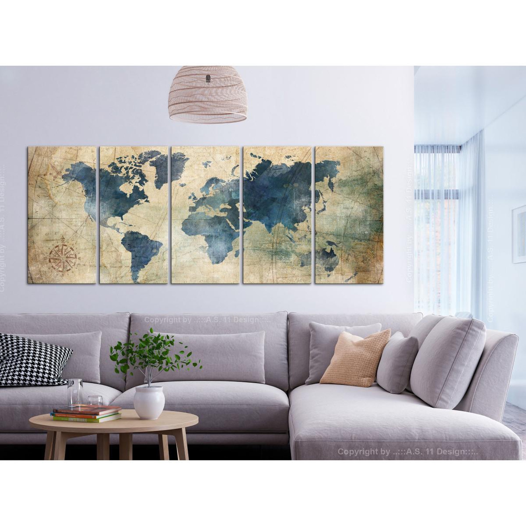 Voir la diapositive 2 : Paris Prix Tableau imprimé 5 panneaux  retro map narrow