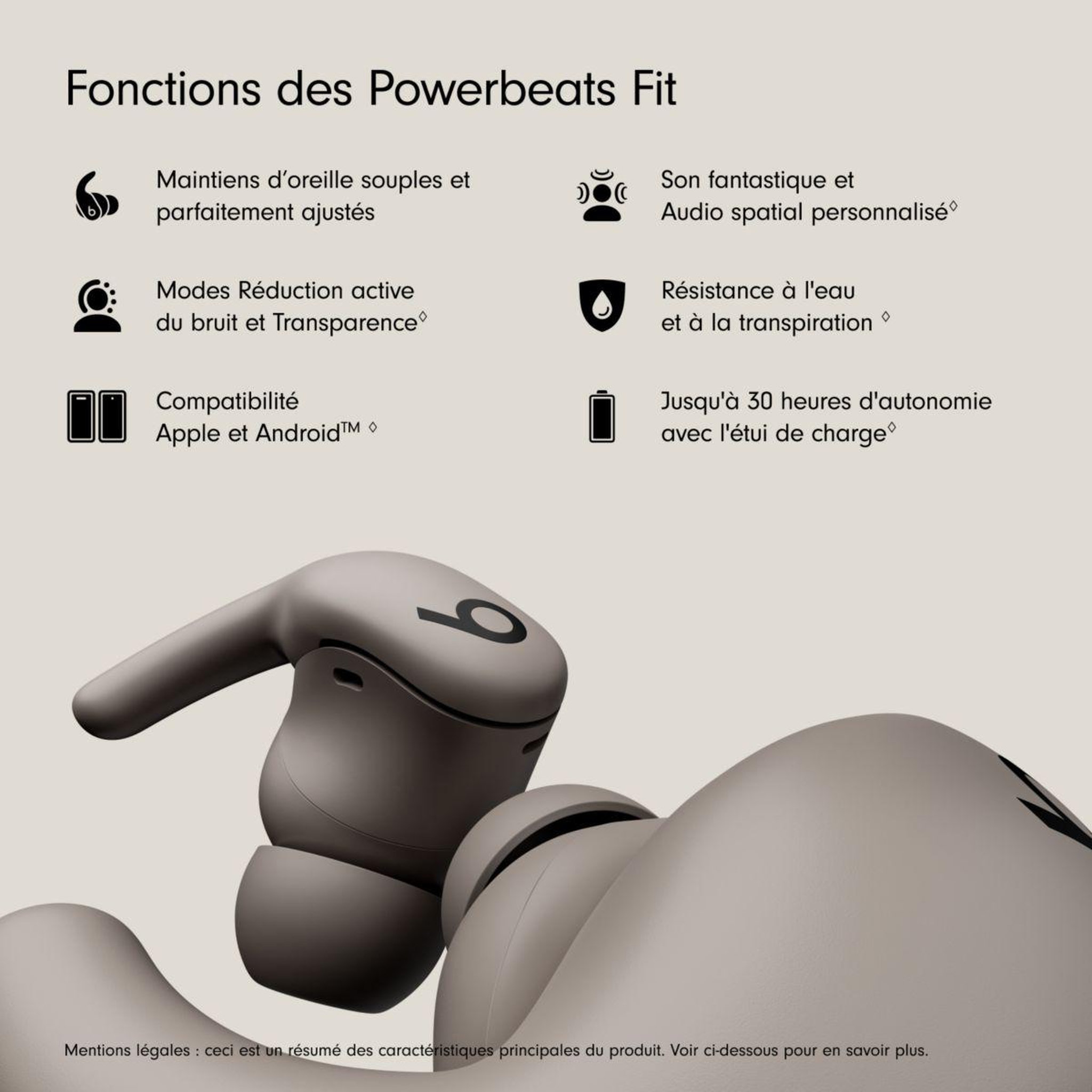 Voir la diapositive 2 : BEATS Ecouteurs sport Powerbeats Fit Gris