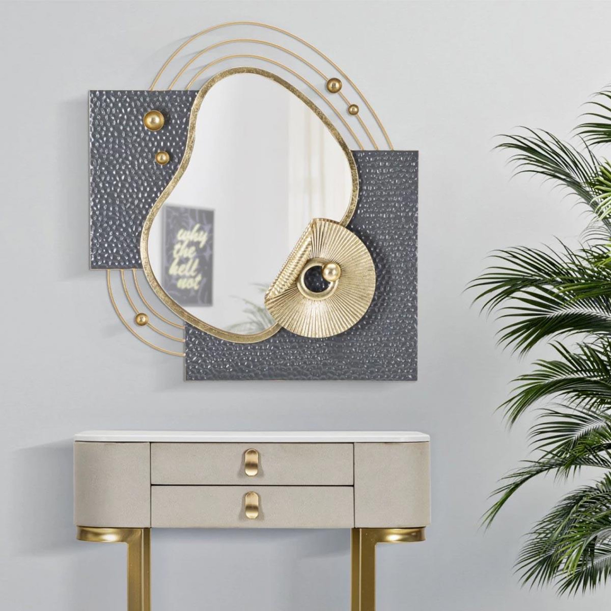 Voir la diapositive 5 : Paris Prix Miroir Mural Design  Art  80cm Gris & Or