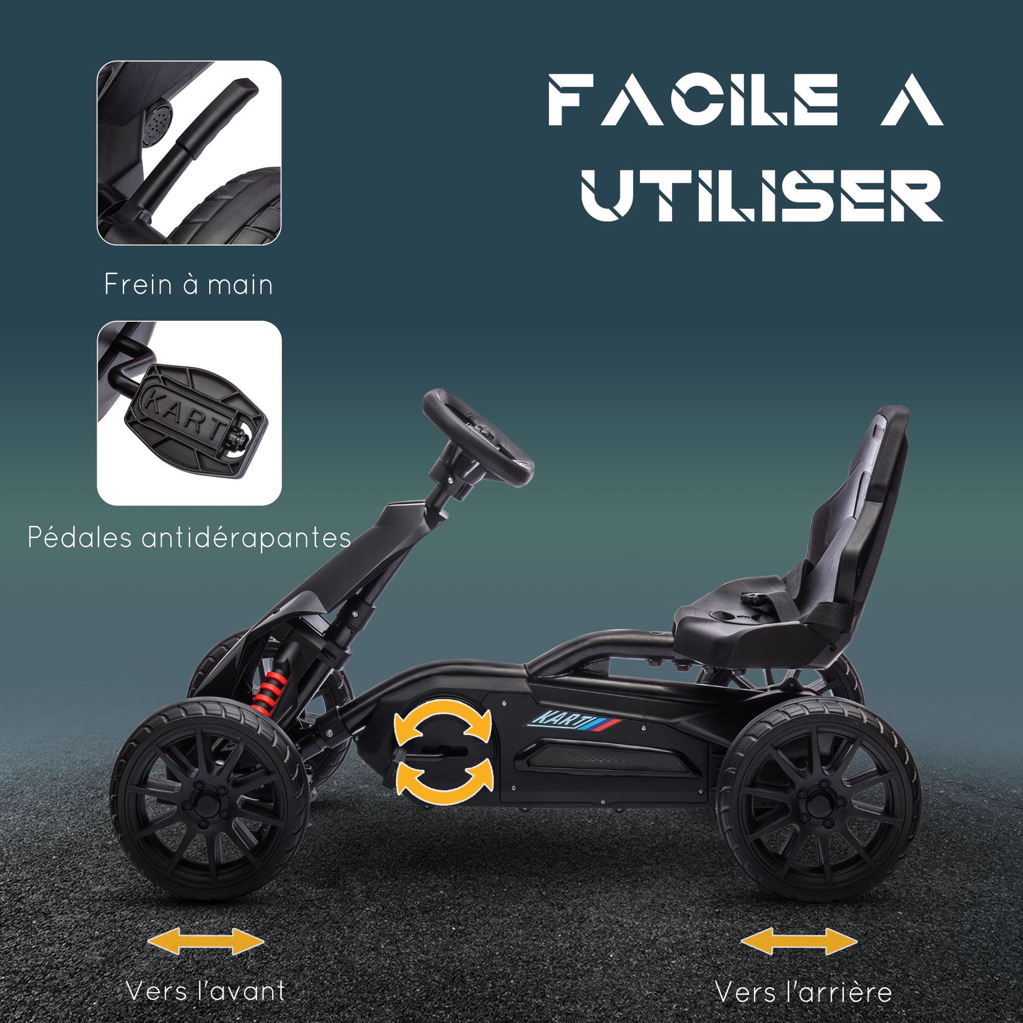 Voir la diapositive 5 : HOMCOM Kart à pédales enfant Go kart Formule 1 Racing aileron avant carter chaine fermé siège réglable avec ceinture noir