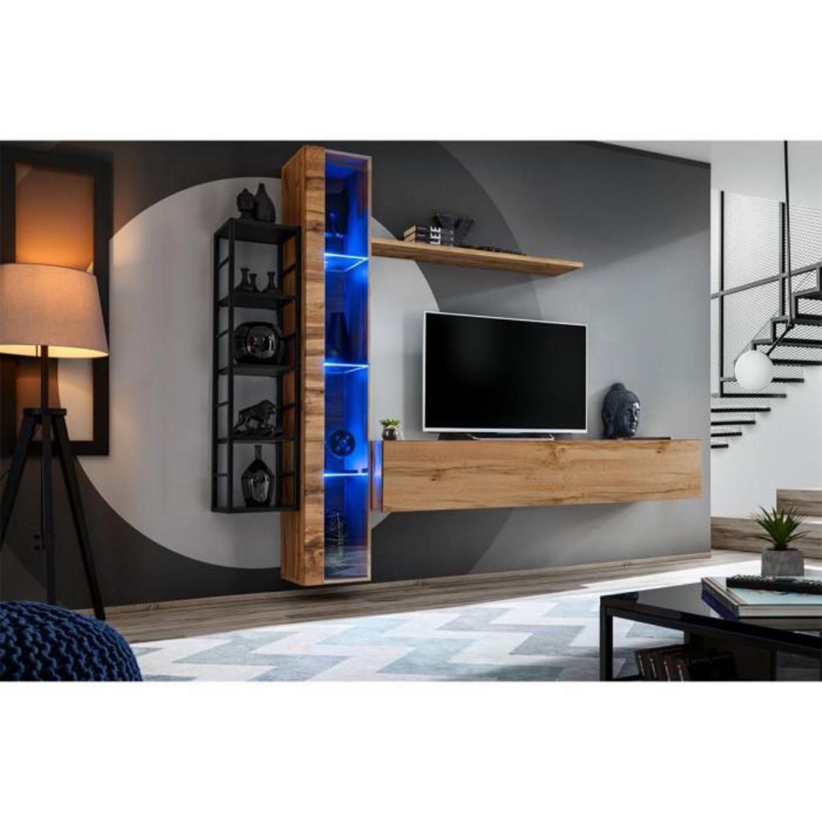 Paris Prix Ensemble Meuble TV Design  Switch VII  240cm Naturel & Noir