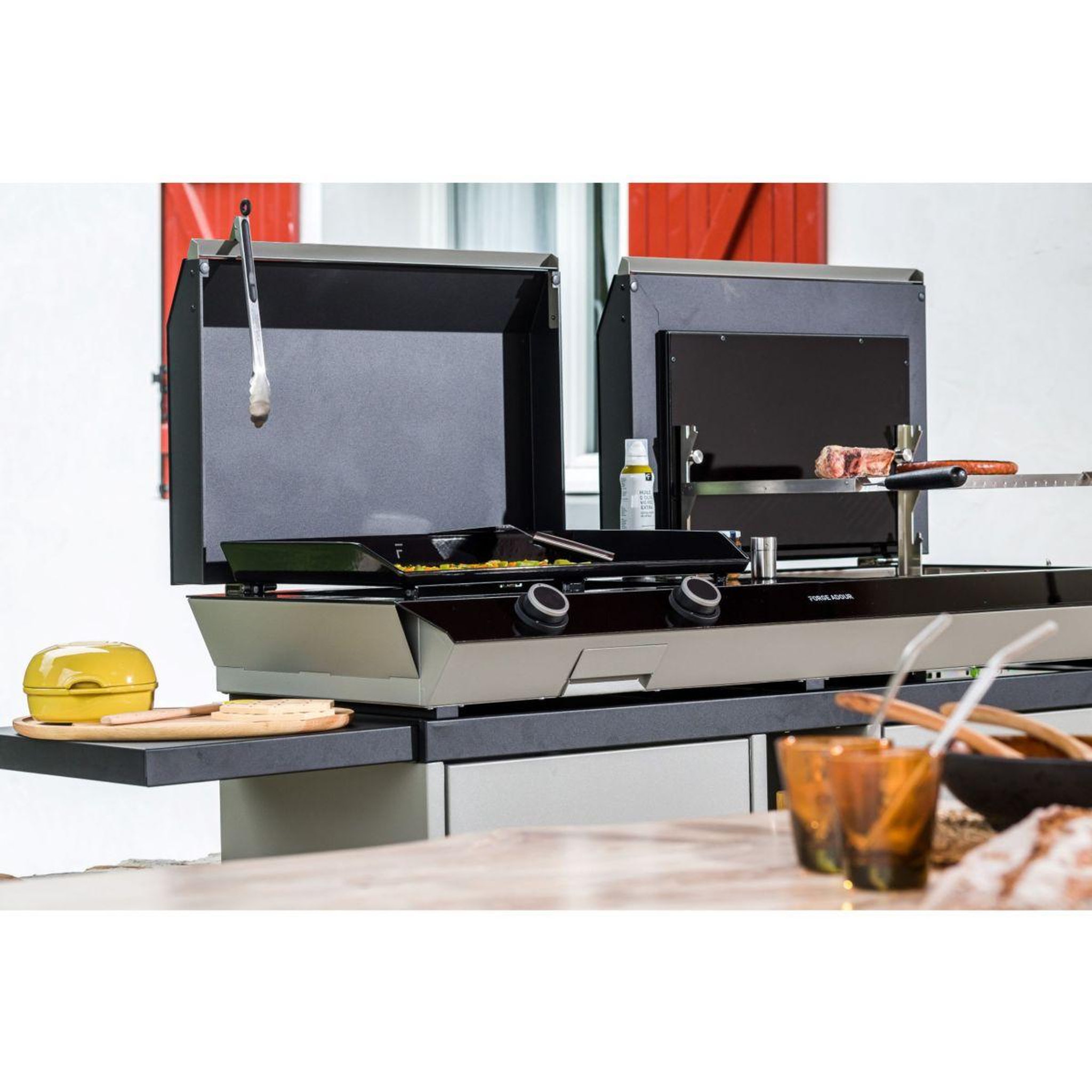Voir la diapositive 4 : FORGE ADOUR Chariot plancha combi g ng 2 tablettes rabattables 2portes coulissantes