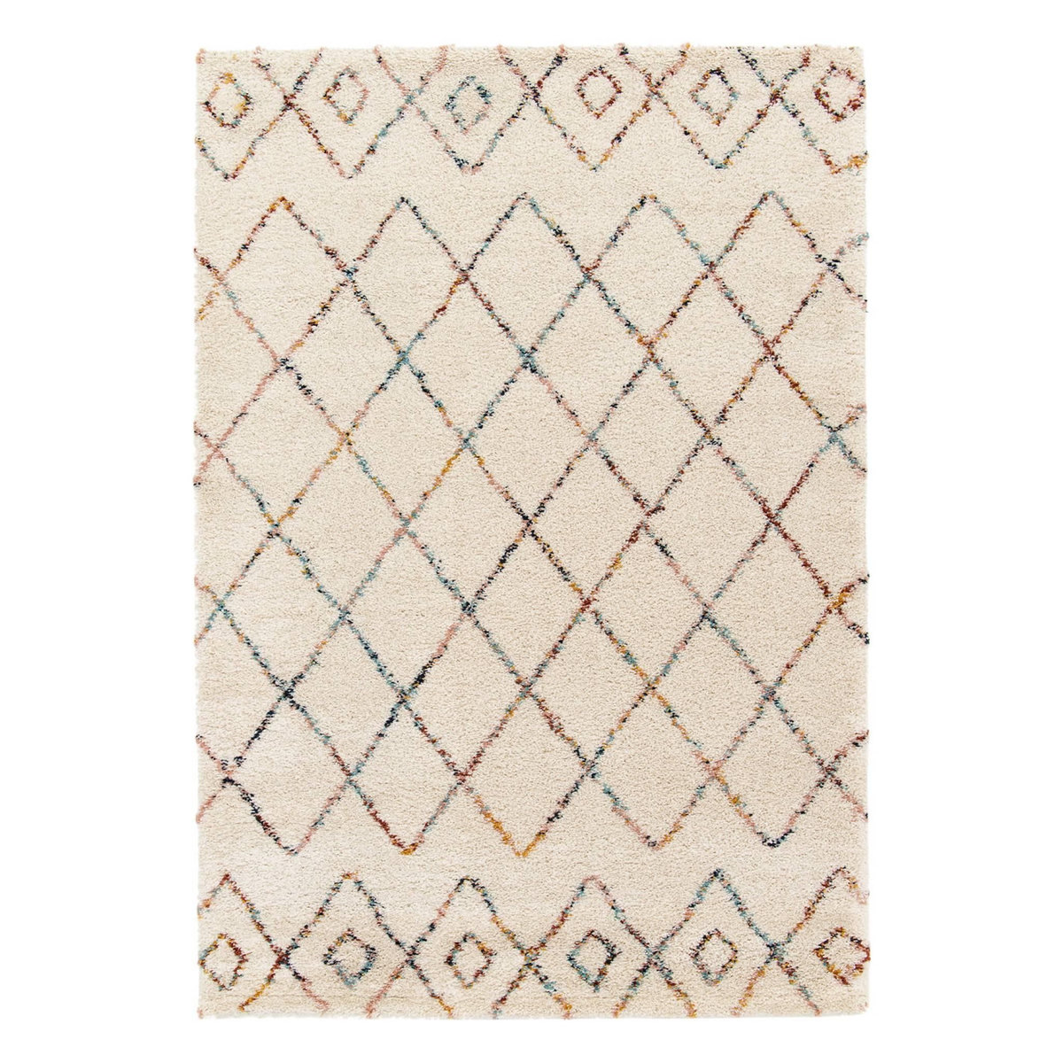 SWEEEK Tapis intérieur shaggy, poils longs, style berbère, crème et multicolore