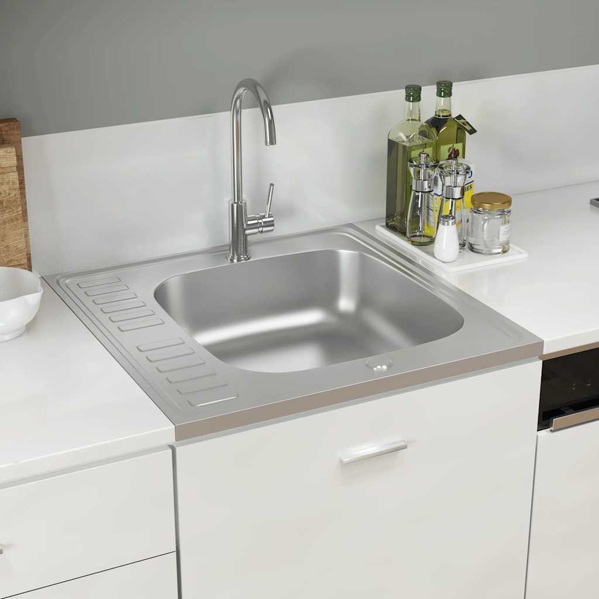 Voir la diapositive 3 : VIDAXL Jeu d'evier de cuisine et egouttoir argente 600x600x155 mm inox