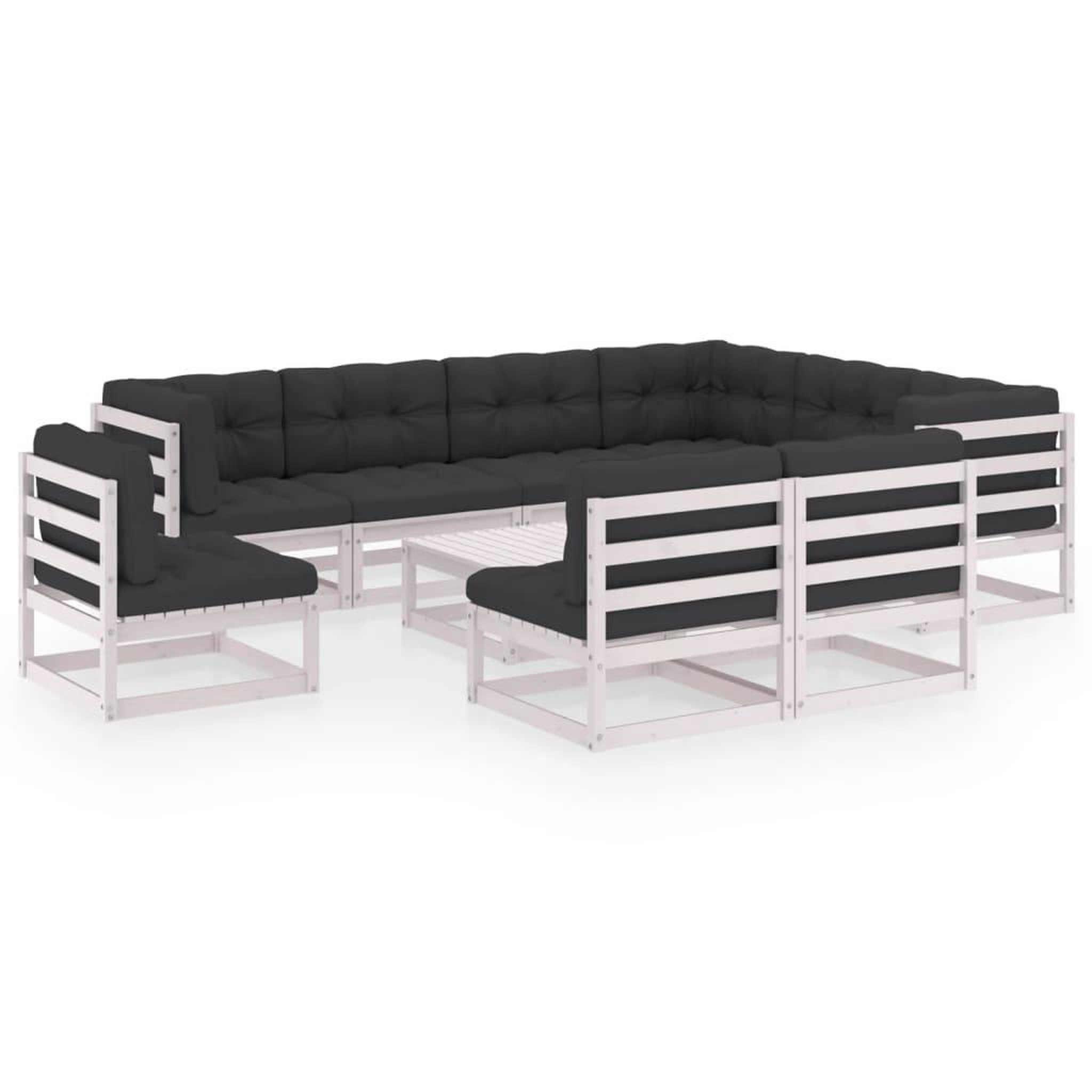 Voir la diapositive 1 : VIDAXL Salon de jardin 10 pcs avec coussins Blanc Bois de pin massif