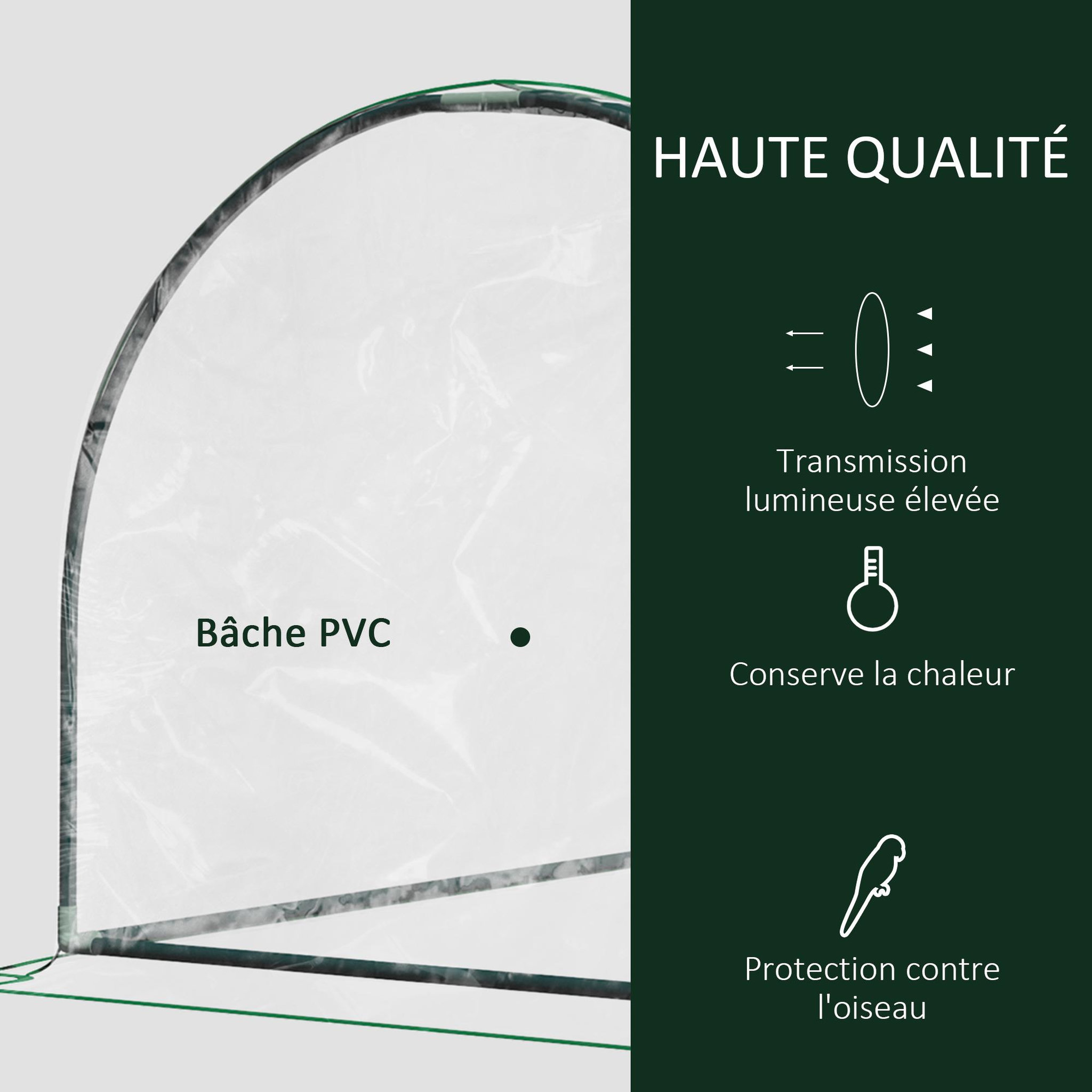 Voir la diapositive 4 : OUTSUNNY Serre de jardin tunnel serre à tomates dim. 2L x 1l x 0,8H m 2 portes zippées bâche PVC transparent acier époxy vert
