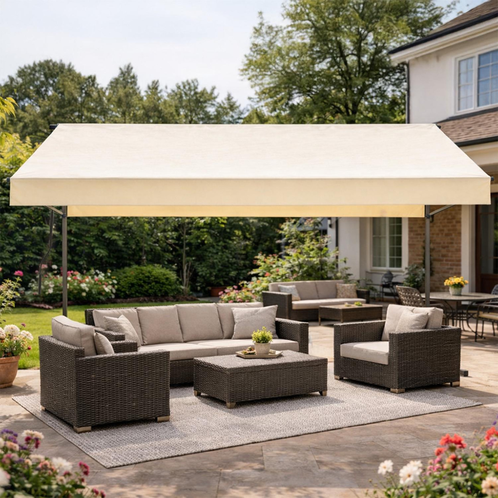 Voir la diapositive 4 : CONCEPT USINE Store banne double pente manuel 4 x 15-15 m beige hydrofuge iseo