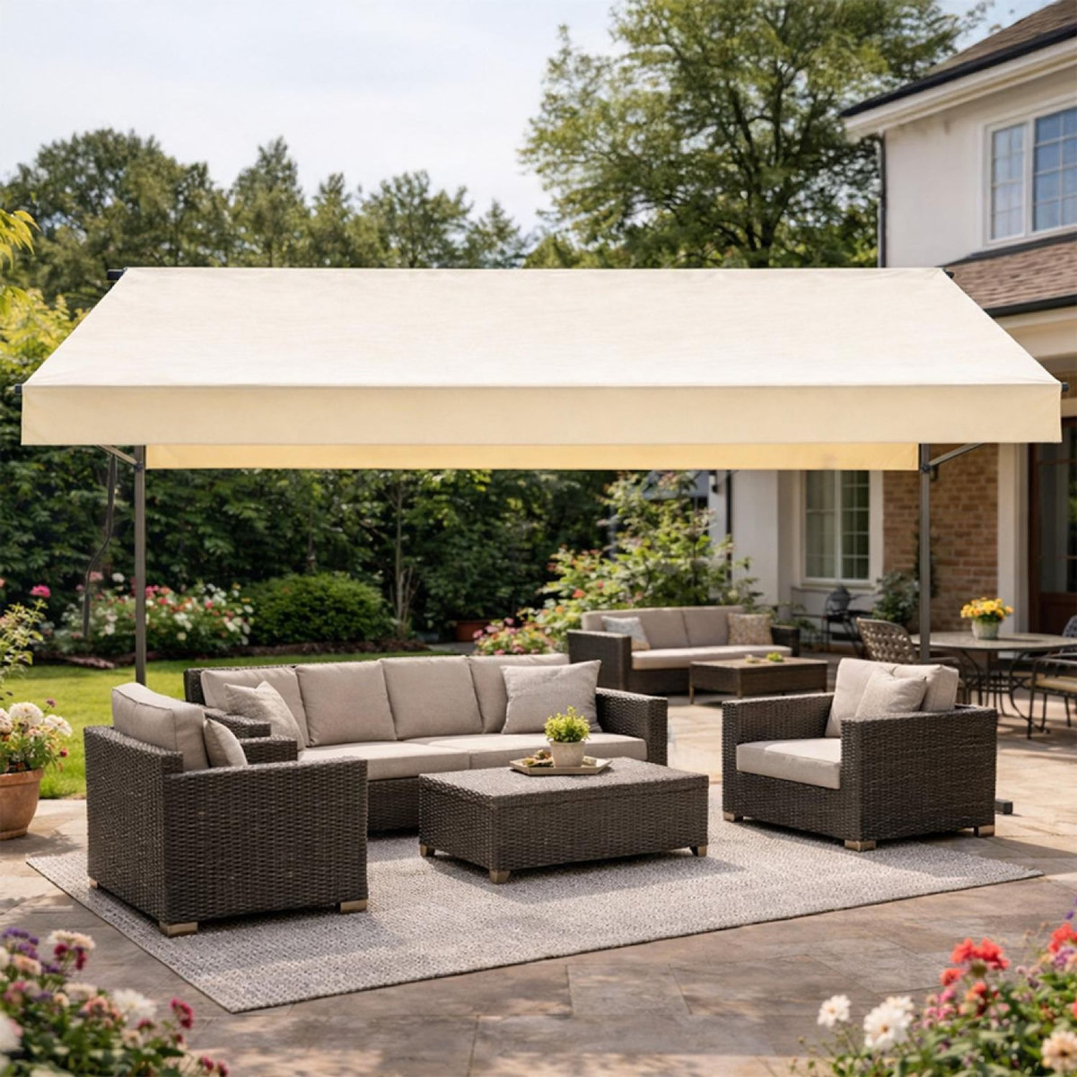 CONCEPT USINE Store banne double pente manuel 4 x 1,5-1,5 m beige hydrofuge ISEO