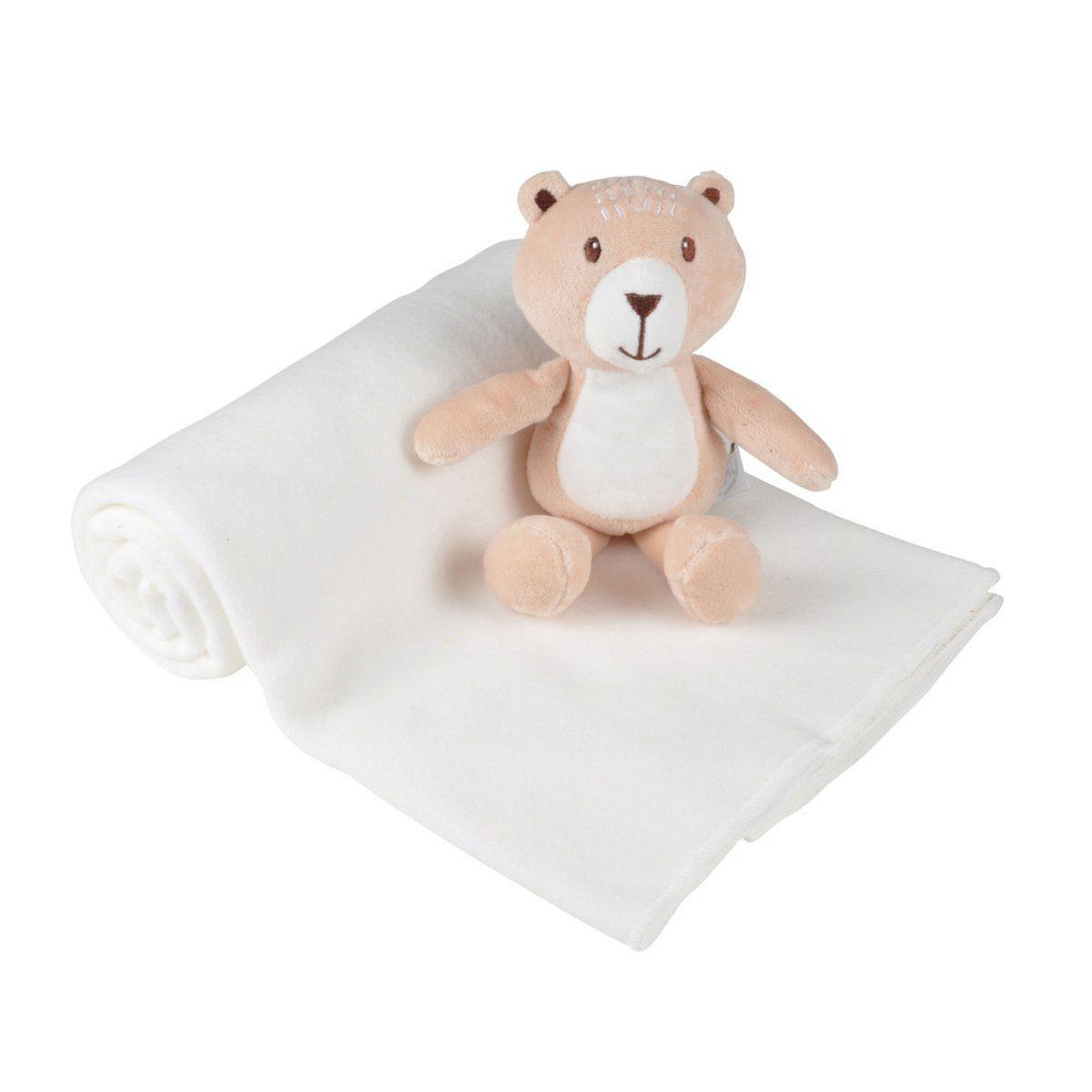 Voir la diapositive 1 : BEBE DOUCEUR Doudou avec plaid  ourson  80x100cm blanc