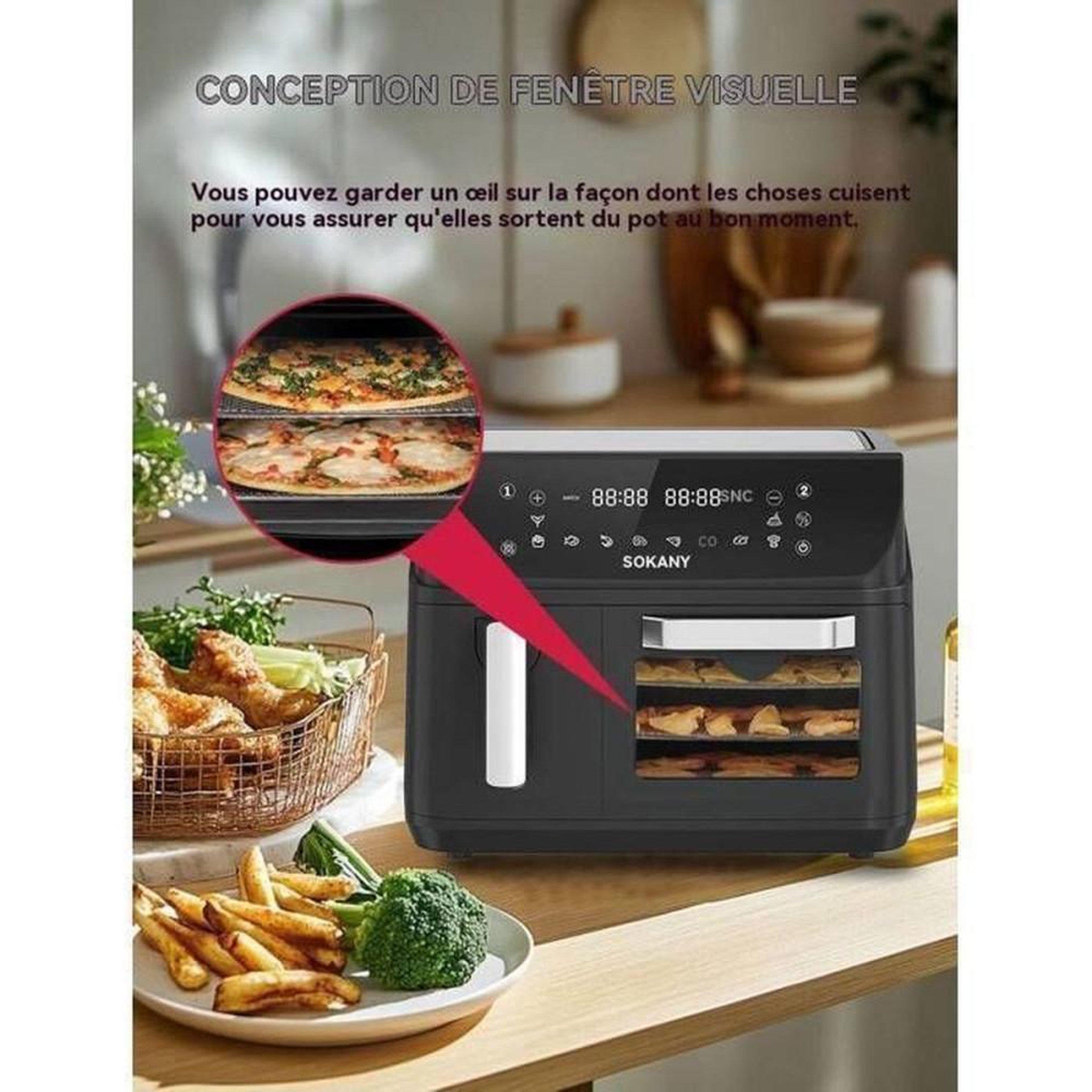 Voir la diapositive 5 : Friteuse double cuve sans huile à écran tactile 12,5L 2400W 80–200°C 10 programmes