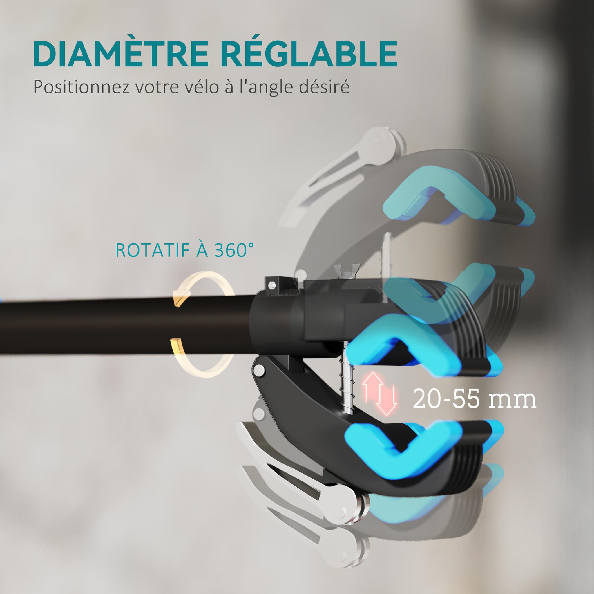 Voir la diapositive 6 : HOMCOM Support de réparation de vélo mural réglable en hauteur pince rotative 360°