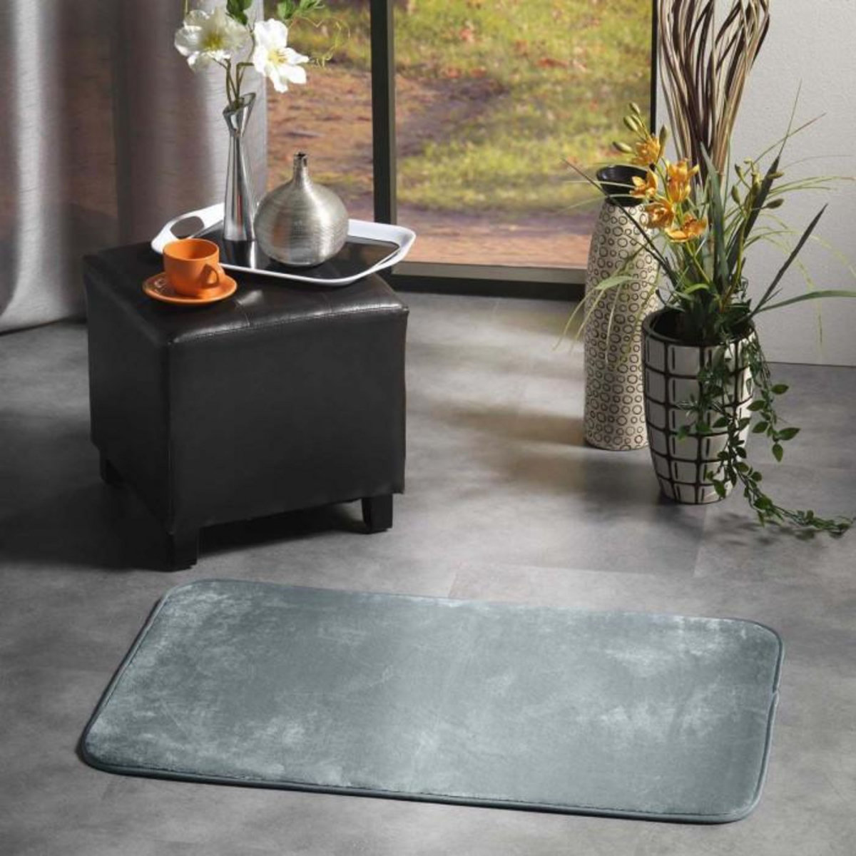 Paris Prix Tapis Uni en Flanelle  Flanou  50x80cm Gris
