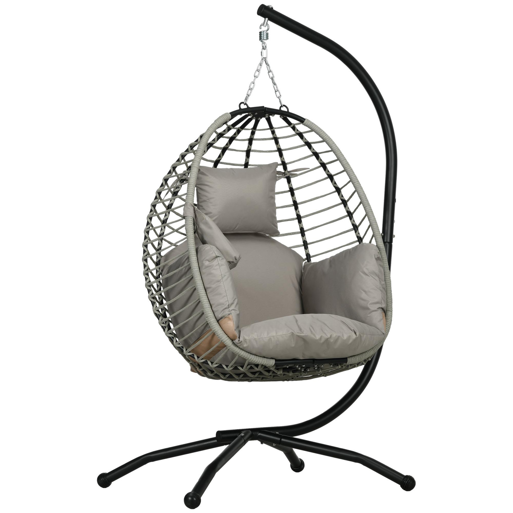OUTSUNNY Fauteuil oeuf suspendu balancelle pliable avec coussin et support. Coloris disponibles : Gris