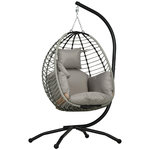 OUTSUNNY Fauteuil oeuf suspendu balancelle pliable avec coussin et support. Coloris disponibles : Gris, Beige