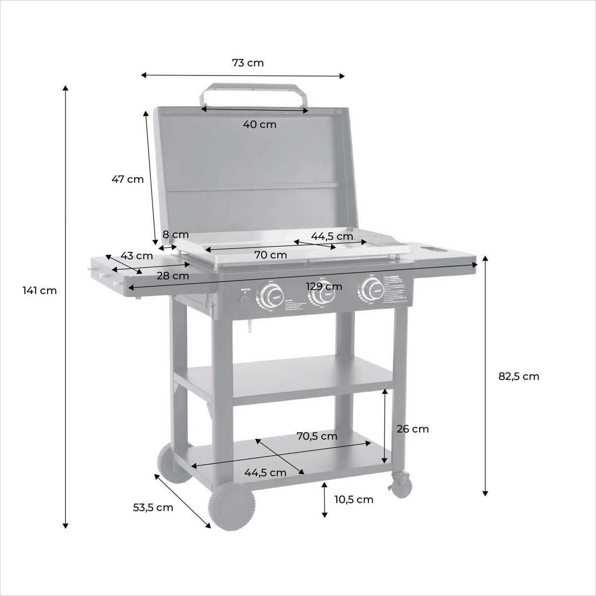 SWEEEK Plancha gaz 3 brûleurs acier inoxydable 12kW avec chariot noir - Raoul