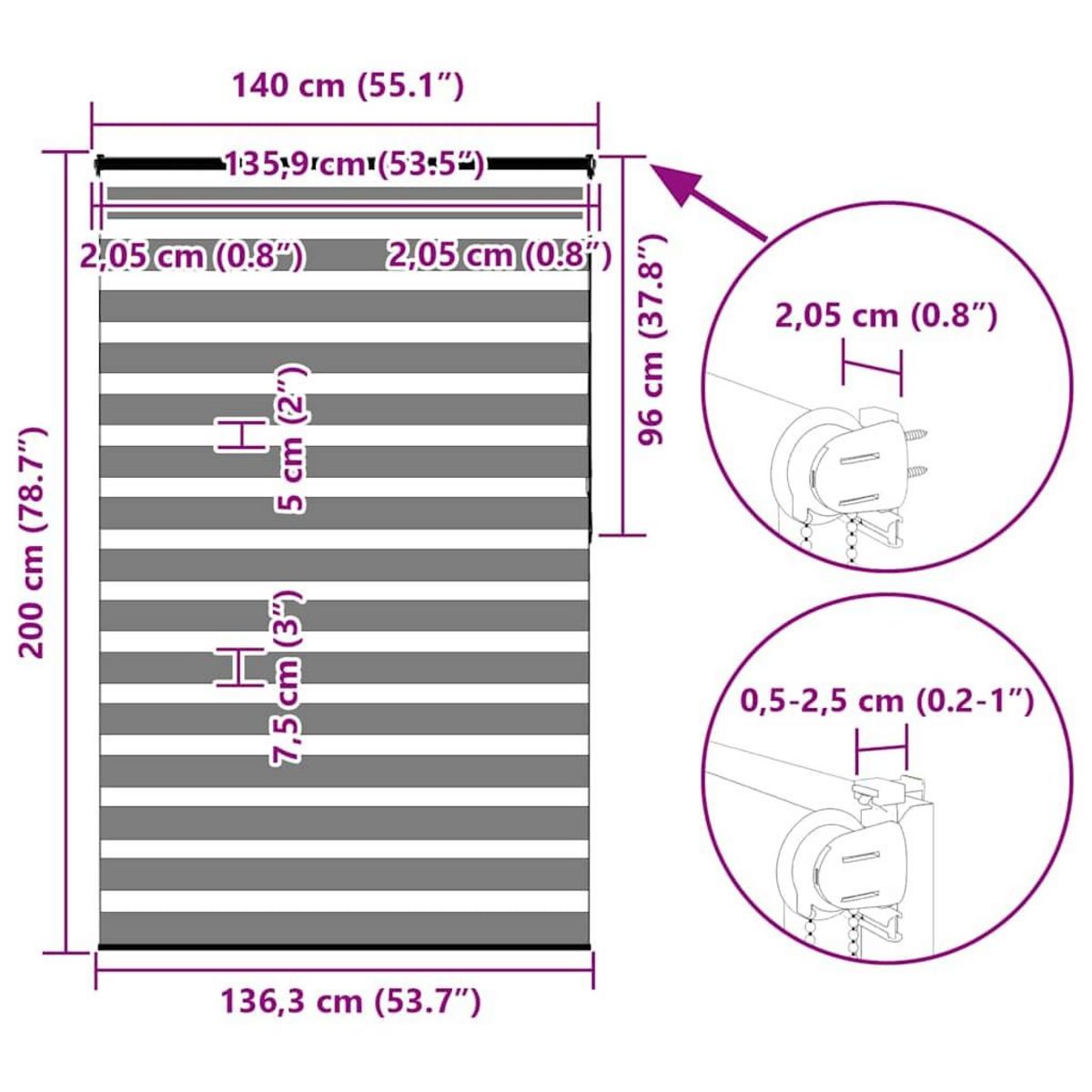 VIDAXL Store zebre noir 140x200 cm largeur du tissu 135,9 cm polyester