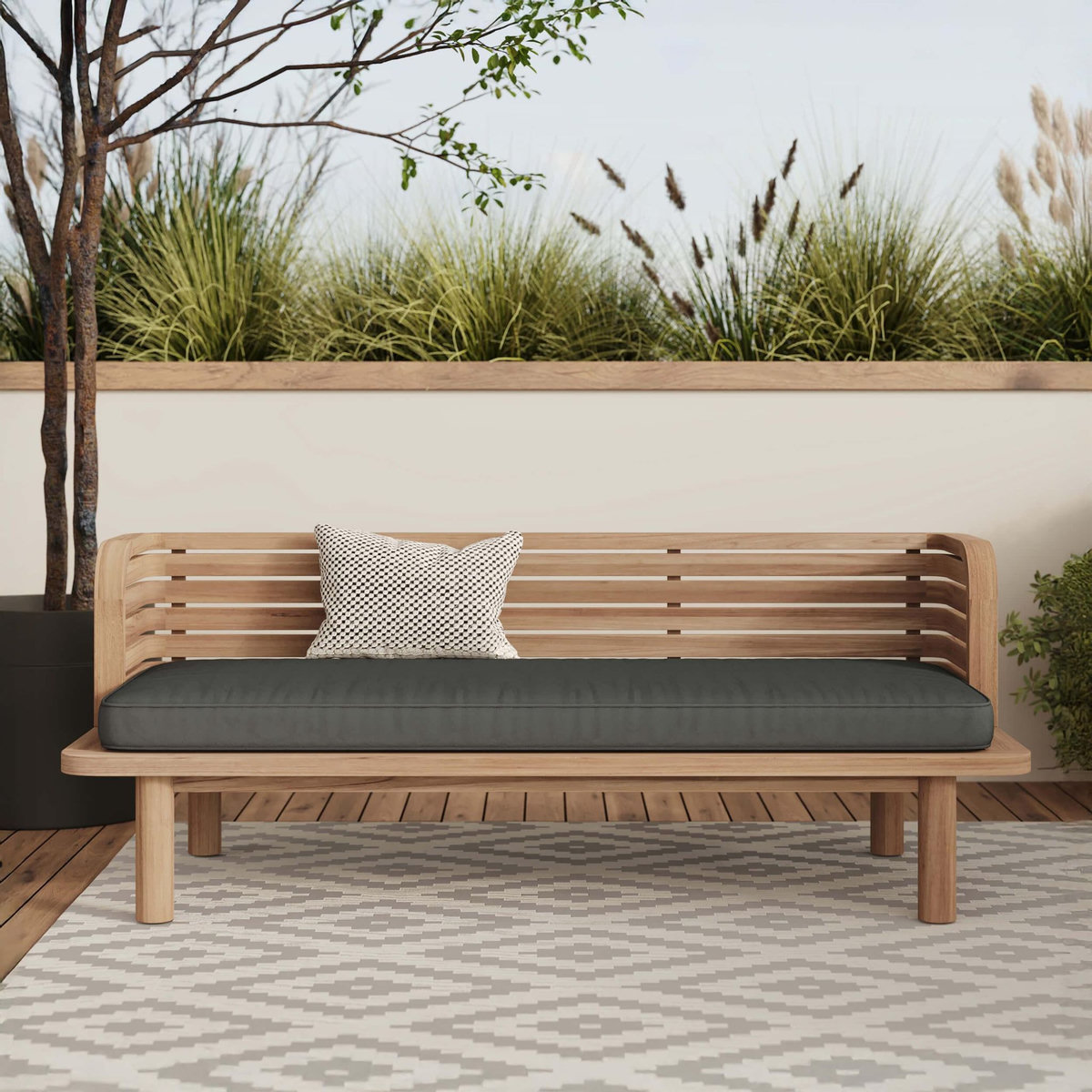 Rendez vous déco Canapé de jardin en teck massif et coussin gris 2 places-Kilda