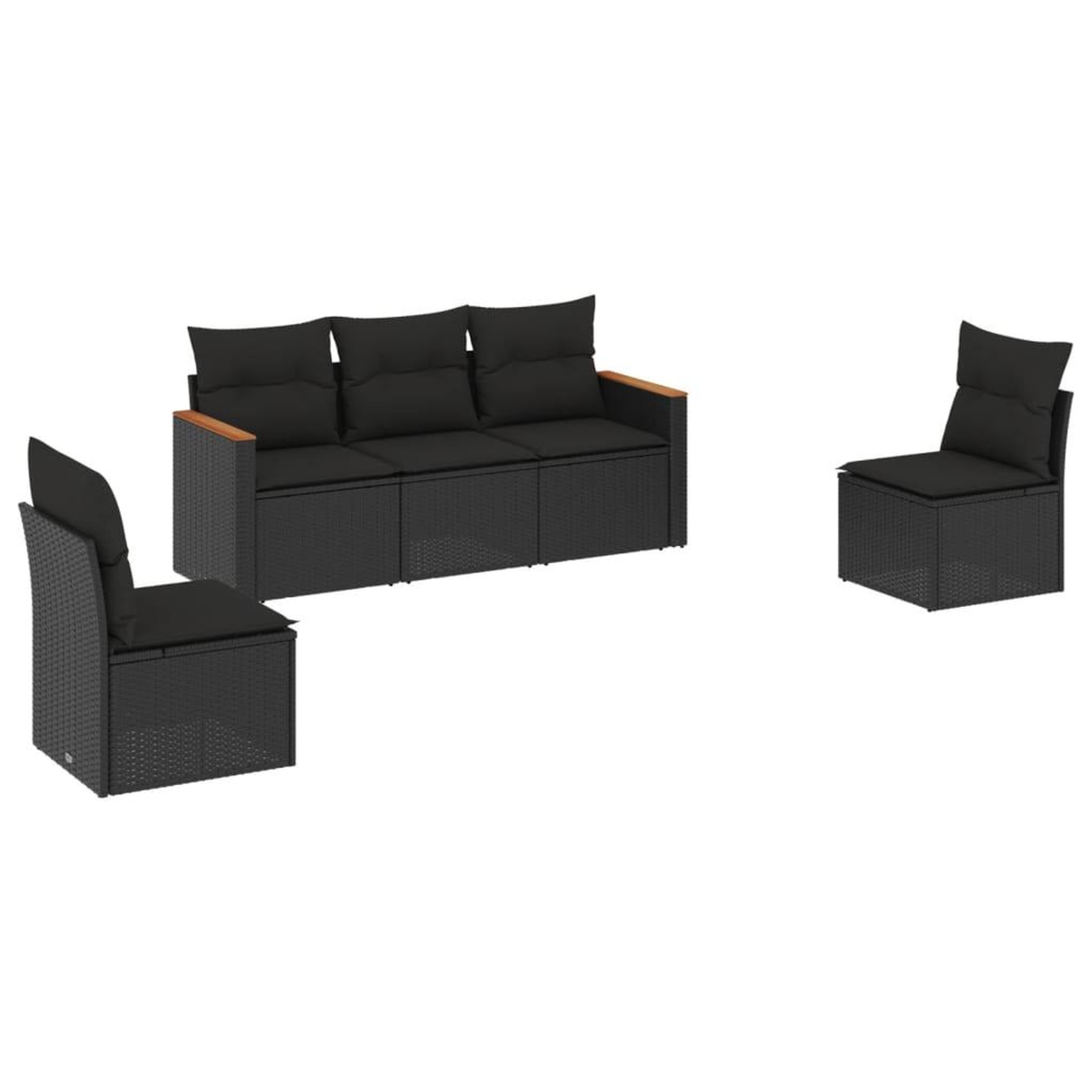 Voir la diapositive 2 : VIDAXL Salon de jardin 5 pcs avec coussins noir resine tressee