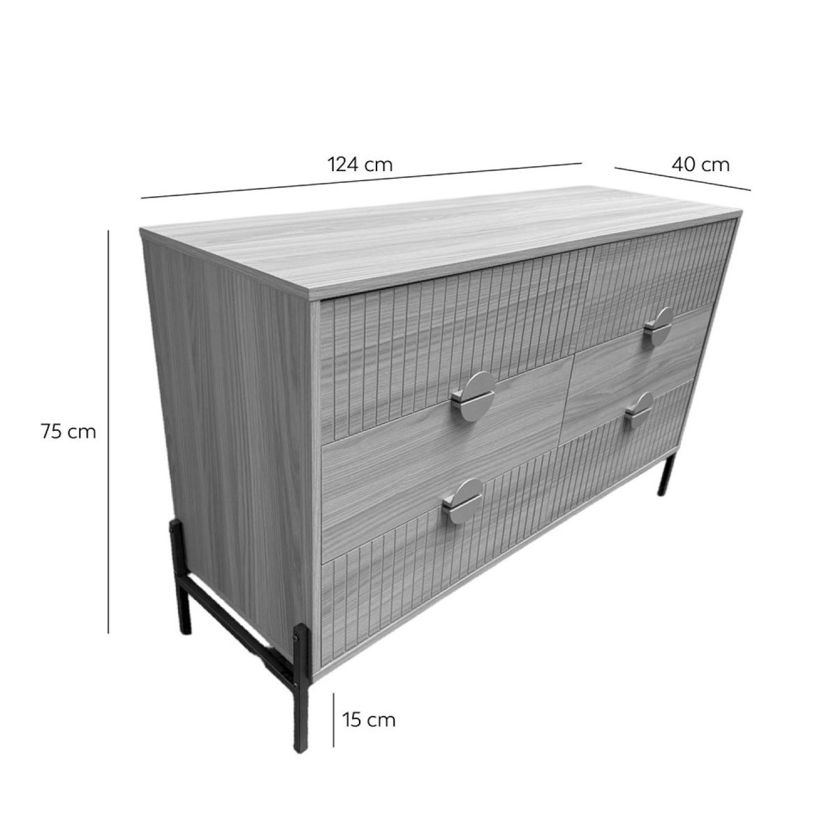 CONCEPT USINE Commode 6 tiroirs décor bois rainuré 124cm VALLO