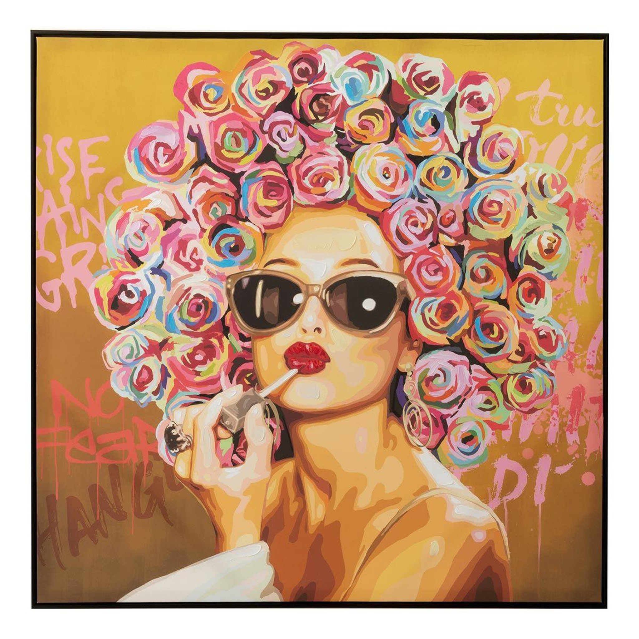 J-LINE Tableau peinture femme graffiti  pop art  100x100cm multicolore