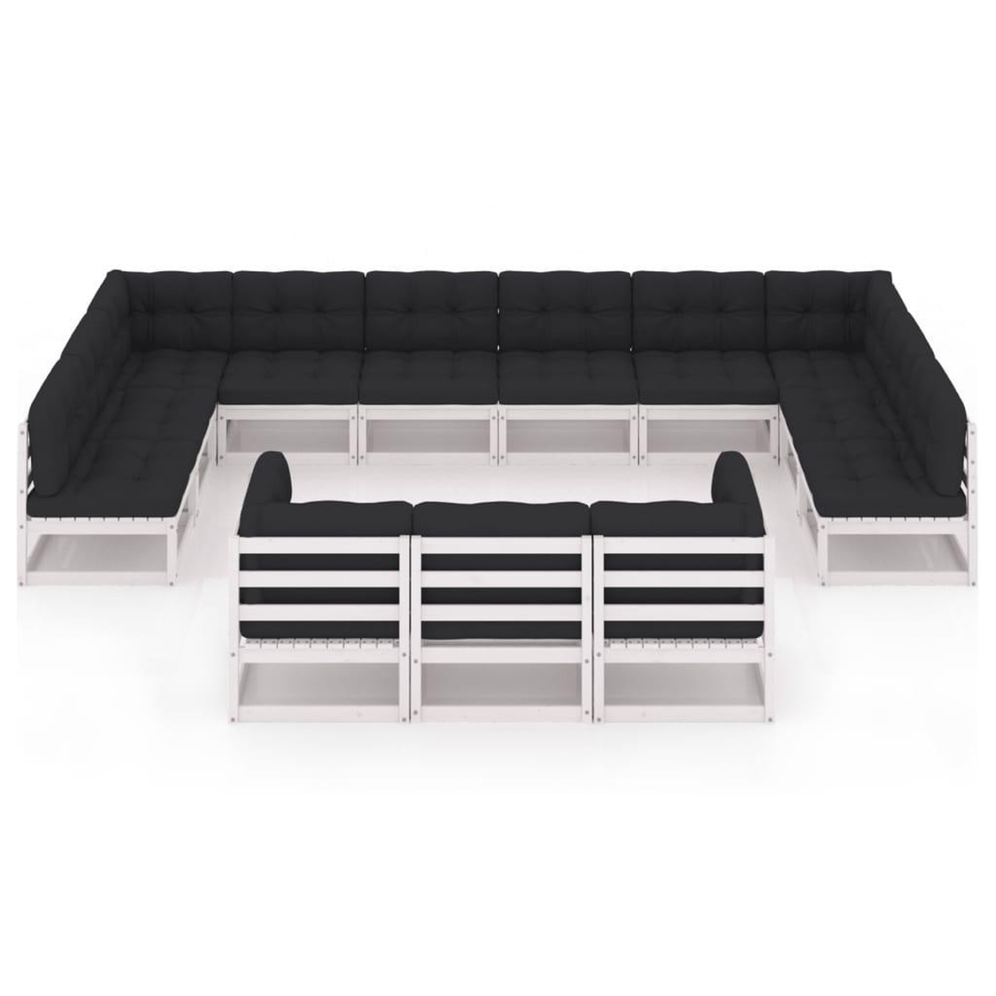 Voir la diapositive 3 : VIDAXL Salon de jardin 13 pcs avec coussins Blanc Bois de pin massif